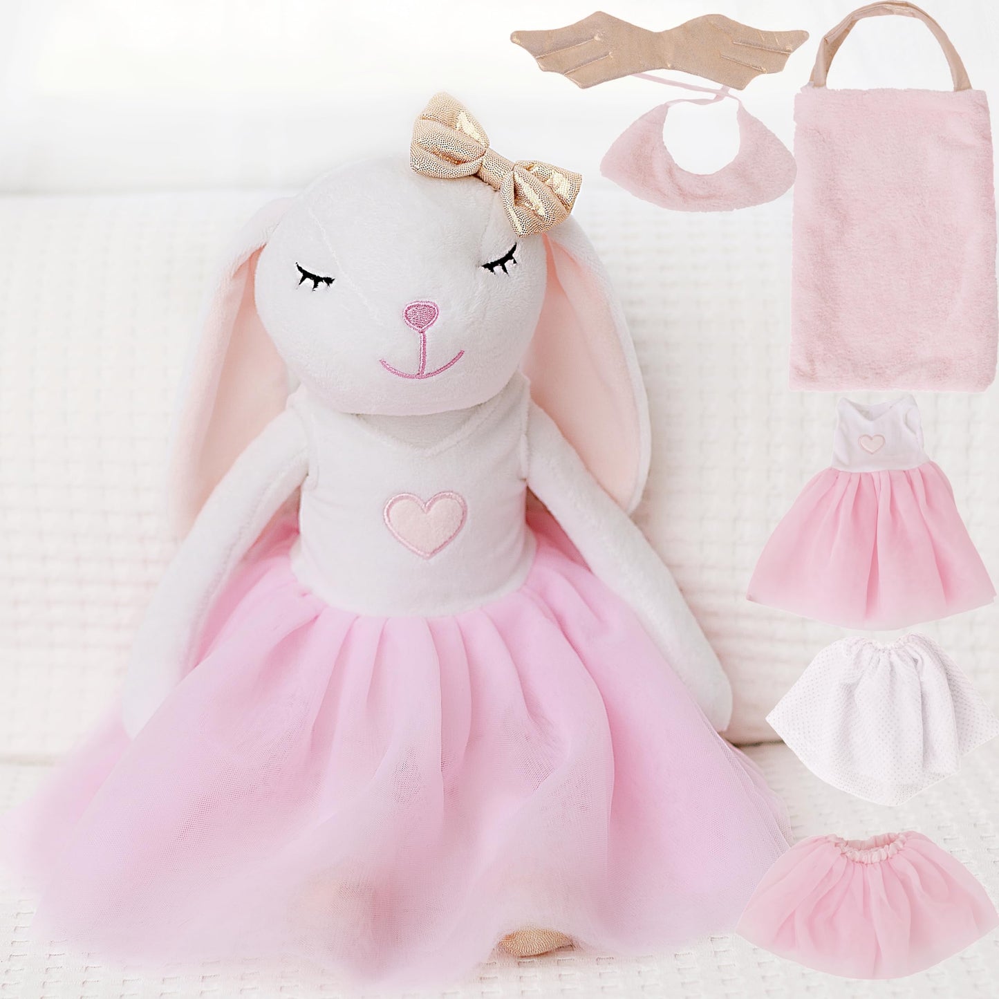 Perfectto Design Bunny Ballerina Stuffed Animal for Girls, Plush Toy Doll - Cute Doll Set Dress Up for 3 4 5 Year Old Girl - Gift for Little Girl, Birthday, Christmas Age 3-9