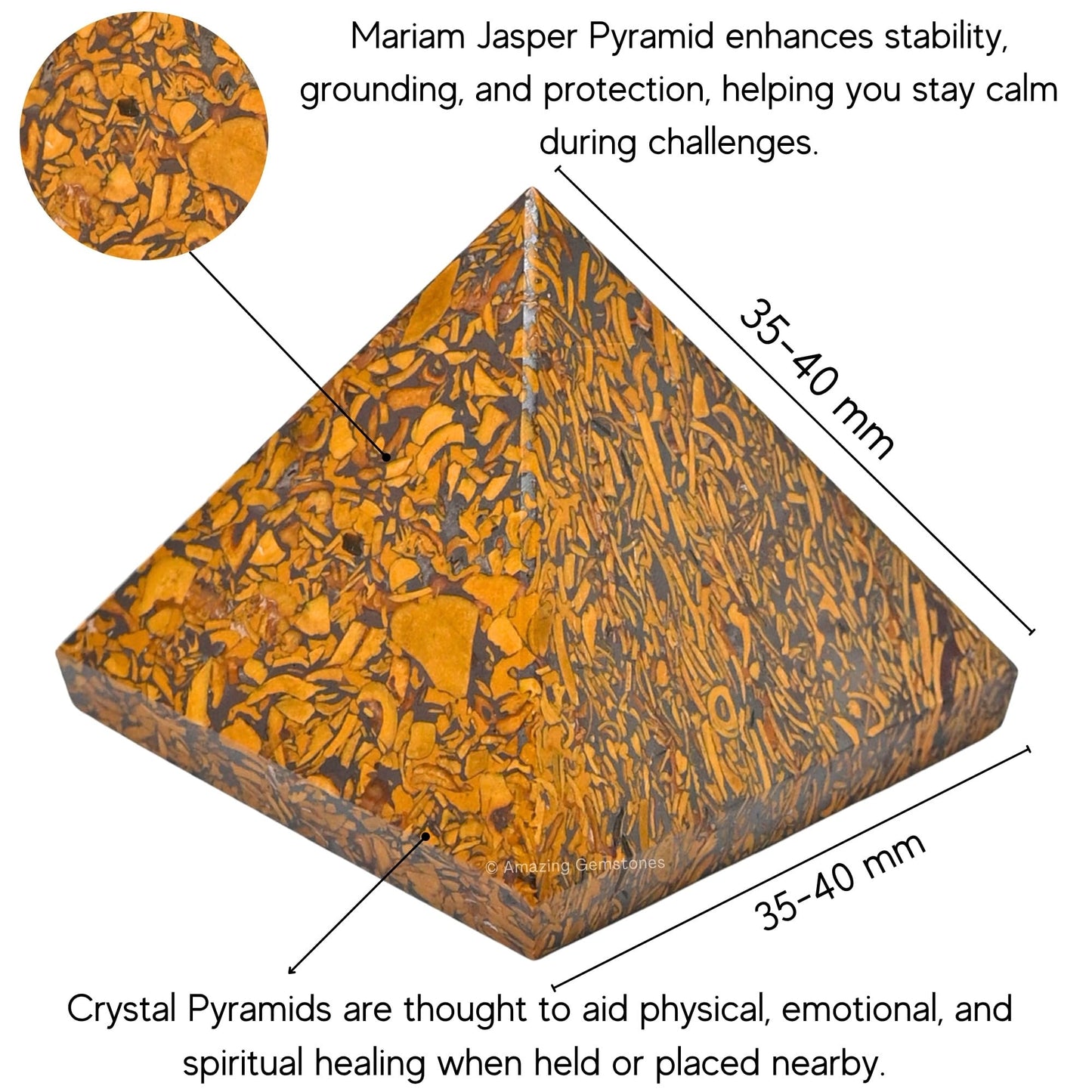 Amazing Gemstone Mariyam Jasper Pyramid Crystal Healing Stones - 1.5" Great Pyramid Figurine of Natural Stone Pyramid for Meditation, Reiki, Chakra Balancing and Crystal Pyramids Grid