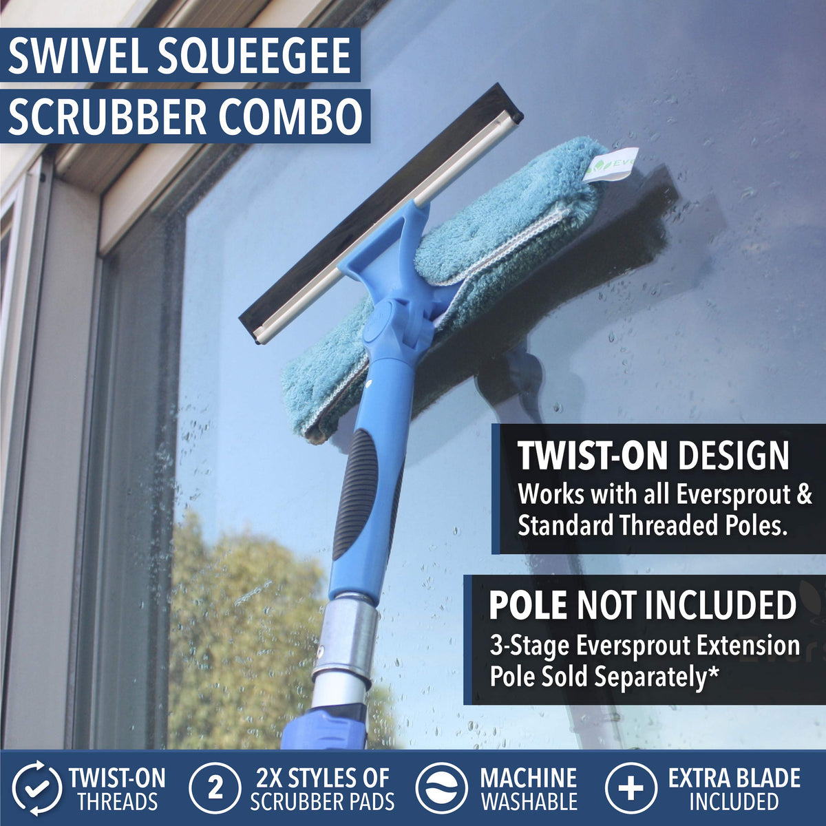 Swivel Squeegee & Microfiber Window Scrubber