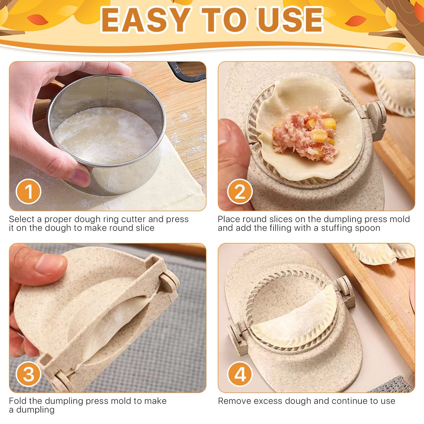 Worldity 7 Pieces Empanada Maker Press, All-in-One 3 Size (4.25/3.14/2.67in) Dumpling Maker Press with Dough Cutter and Stuffing Spoon, Dumpling Mold for Pierogi, Chinese Dumplings, Ravioli and Pie