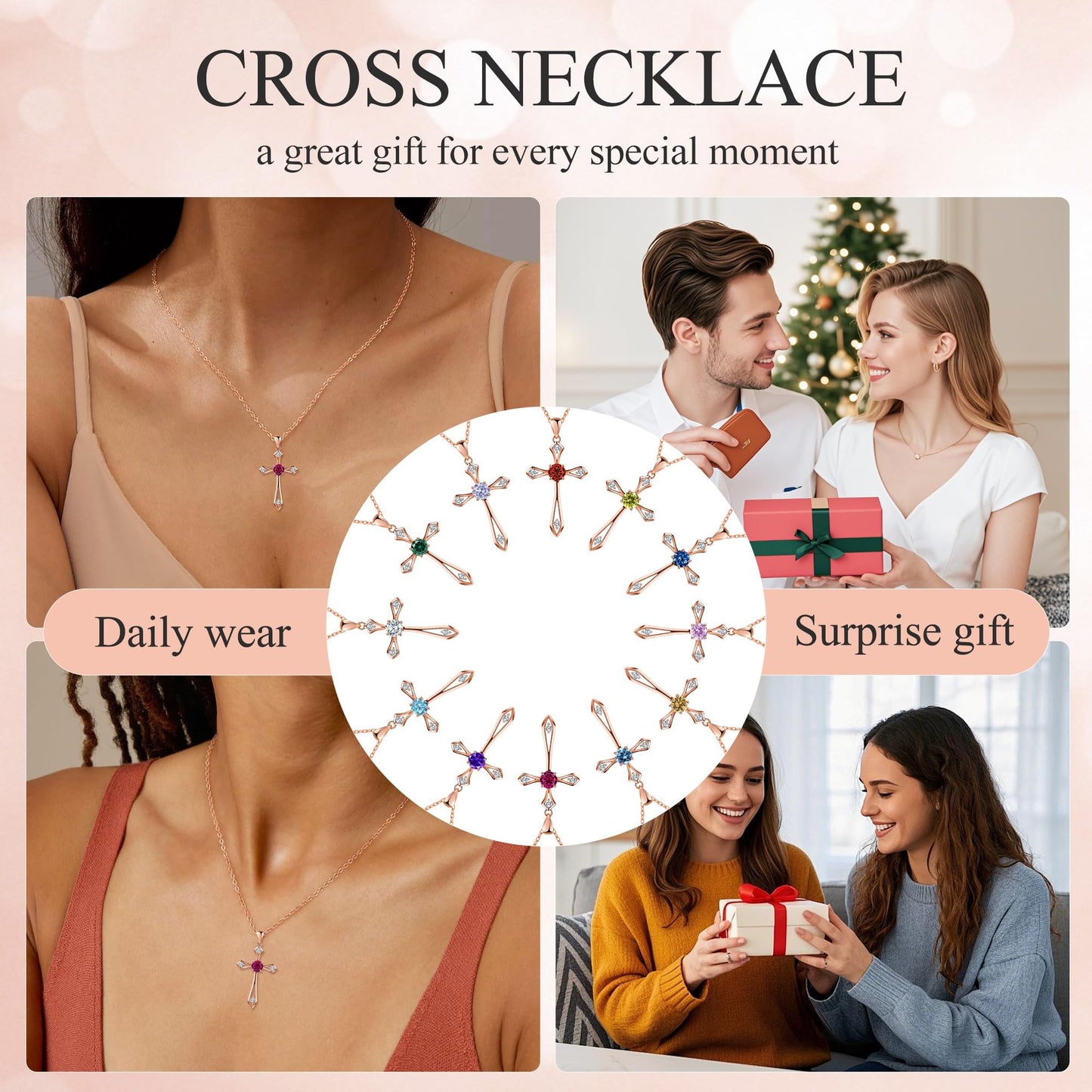 QUALISE Cross Necklace for Women,925 Sterling Silver Birthstone Necklace,Ruby-July Birthstone Cross Necklace,Faith Religious Fine Jewelry Valentines Day Gifts Birthday Holiday Gifts for Her
