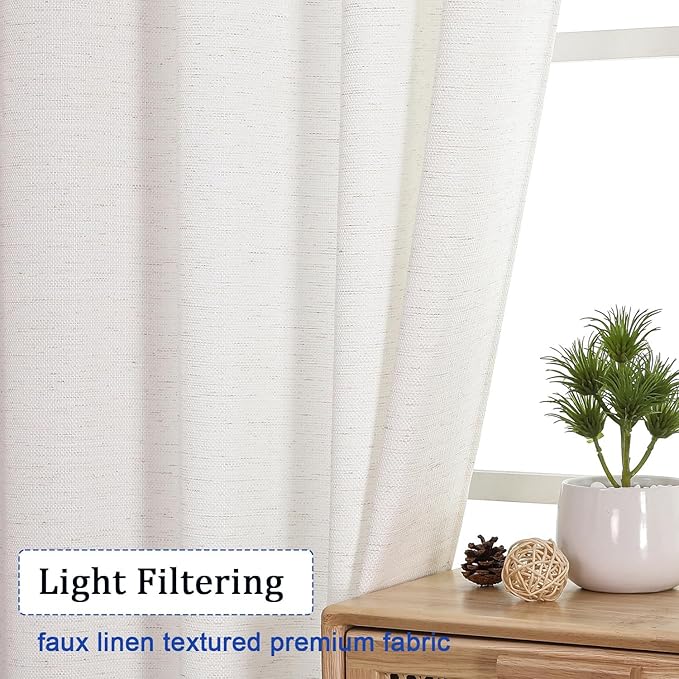 Chyhomenyc Bennet Curtains 54 Inch Length 2 Panels, Faux Linen Burlap Textured Light Filtering Soft Airy Rod Pocket Window Treatment Drapes for Living Room Bedroom, 30Wx54L Inch, Set of 2, Natural