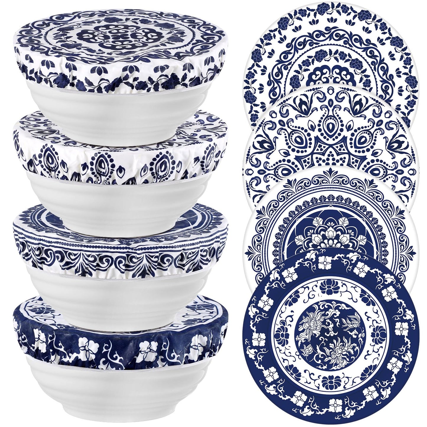 Hahafelt 4 Pcs Beeswax Bowl Covers Reusable Bowl Covers for Bread Proofing 10 Inch Elastic Cotton Cloth Sourdough Caps Stretchy Food Caps Leakproof Fresh for Dough Proofing and Food Storage(Retro)
