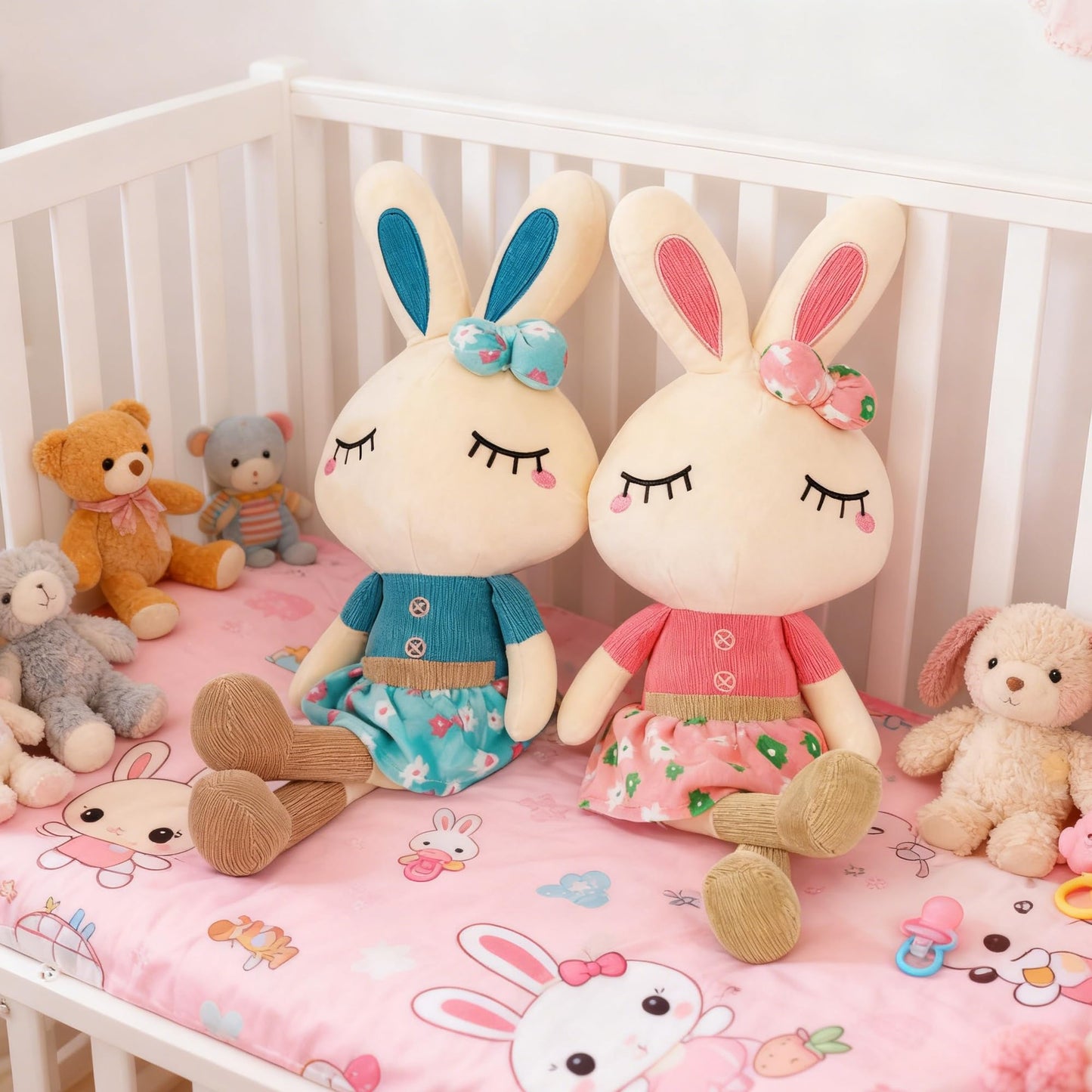 Set of 2 Easter Bunny Plush for Kids, 18.3" Easter Stuffed Animal, Big Rabbit Toys Cute Birthday Gifts for Boy Girl, Pink & Blue