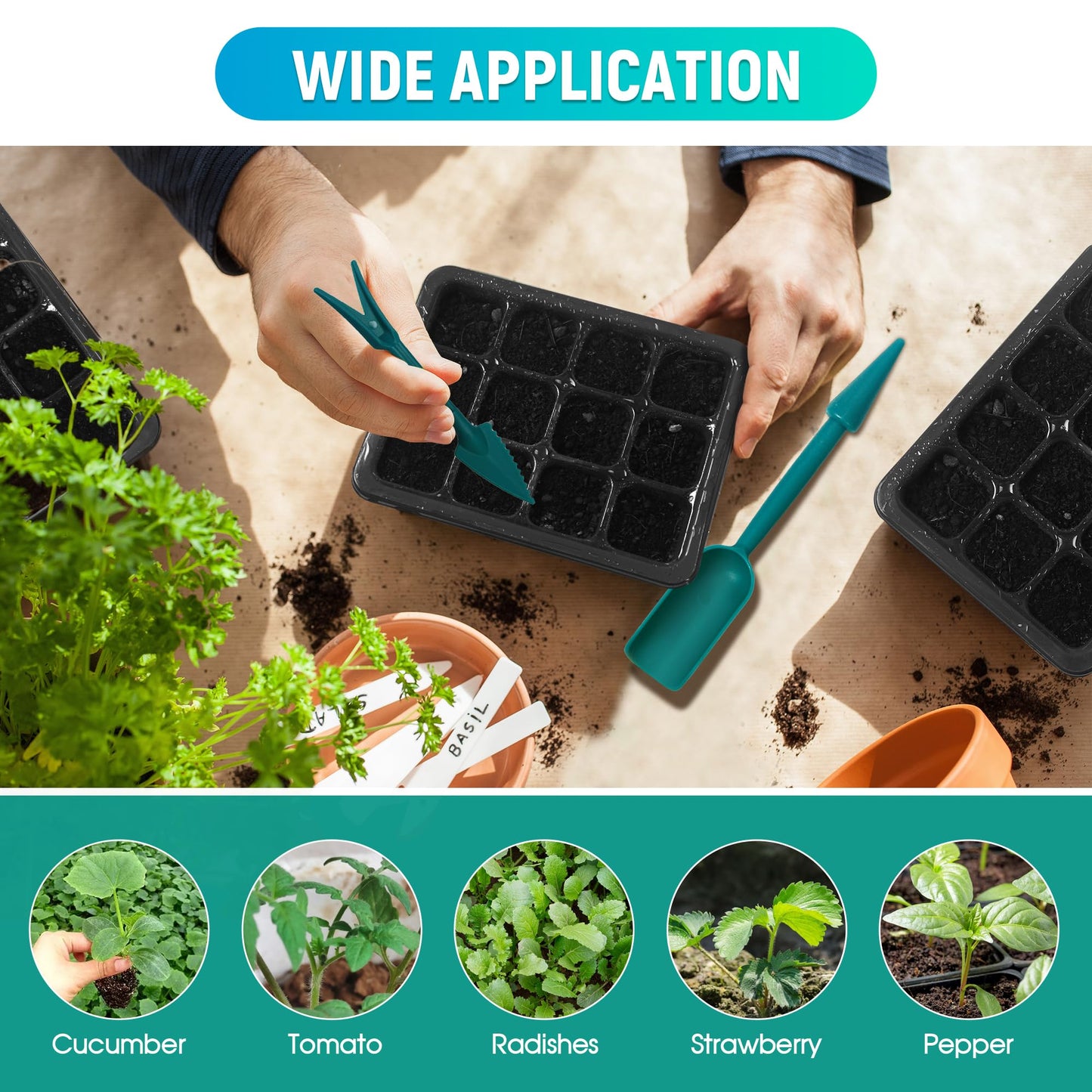 LYDTICK 12-Set Seed Starter Tray with Grow Light, Seed Starting Trays Kits with Timing Controller Adjustable Humidity Domes Heightened Lids(12-Cells Per Tray)
