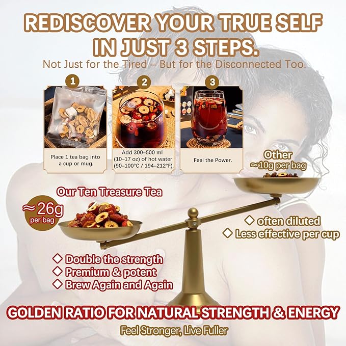 Ginseng Ten Treasures Tea, Natural Kidney Cleanse Detox Tea with 10 Precious Ingredients - All natural, No additives for Men - 260g