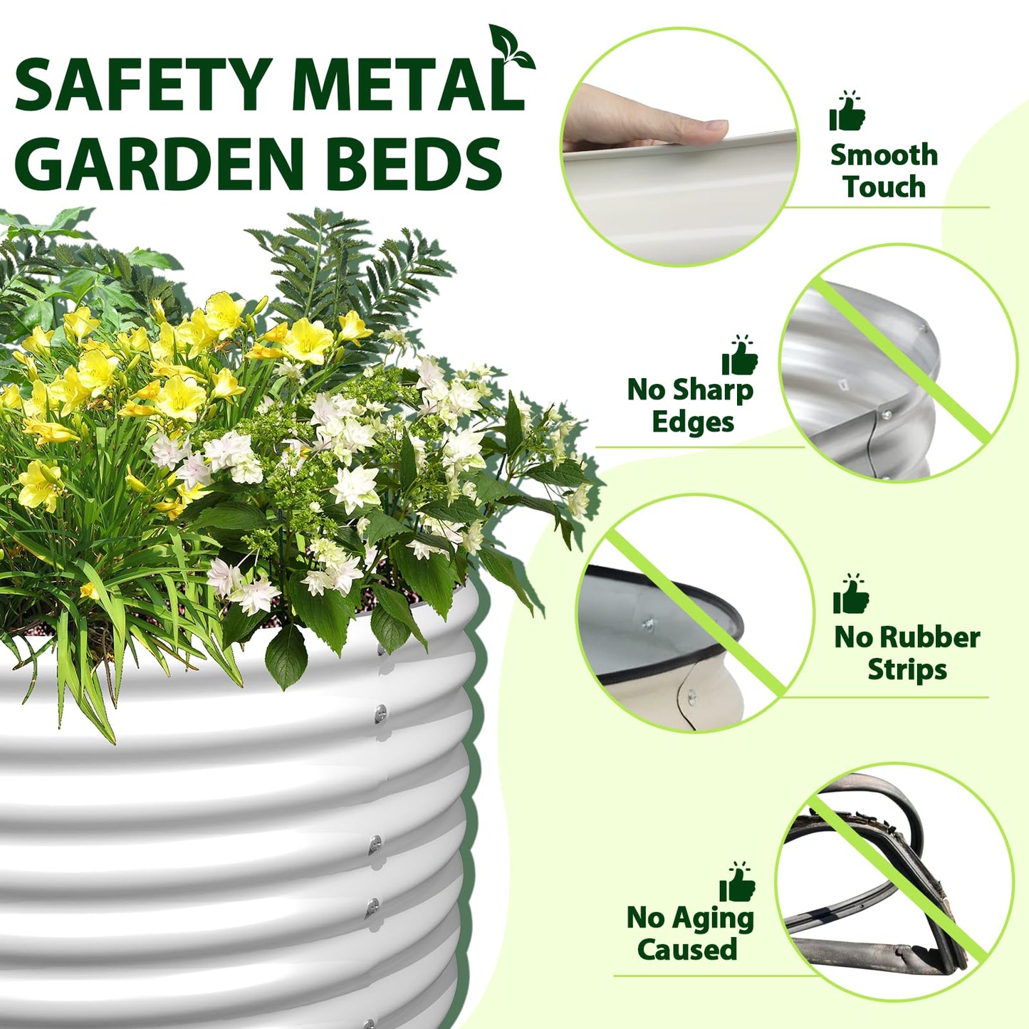 A ANLEOLIFE 8x4x2ft Galvanized Raised Garden Bed Kit, Oval Metal Deep Root Planters for Outdoor Plants Vegetables Flowers Herb, Large Bottomless, 478 Gallon Capacity- Antique White