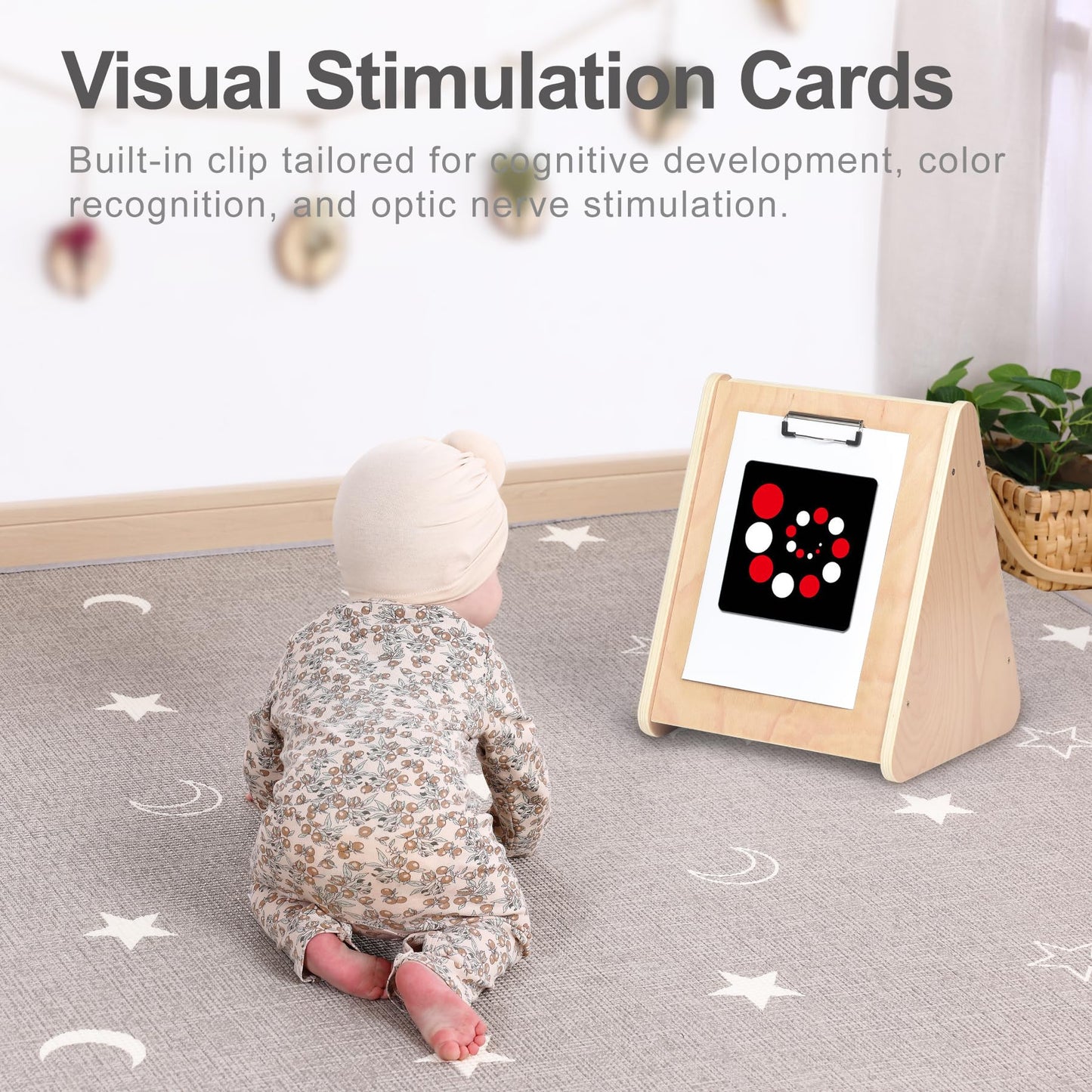 KRAND Baby Double-Sided Tummy Time Mirror w/ 2 Package High Contrast Visual Stimulation Cards, Sensory Activity Montessori Toys for 6 Months+ Boys Girls
