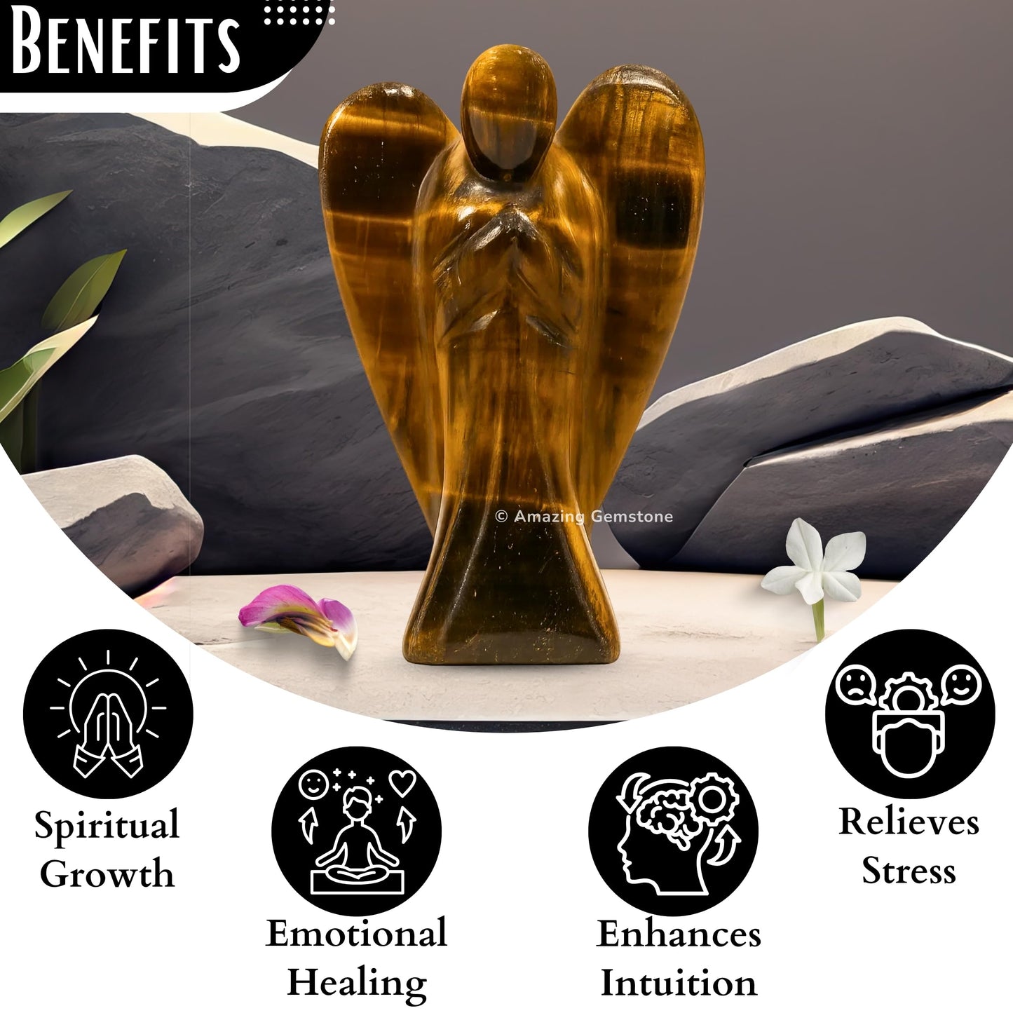 Amazing Gemstone Tiger Eye Angel - Tiger Eye Crystal Angel and Pocket Guardian Angel Crystal Figurines (1.5 inches)