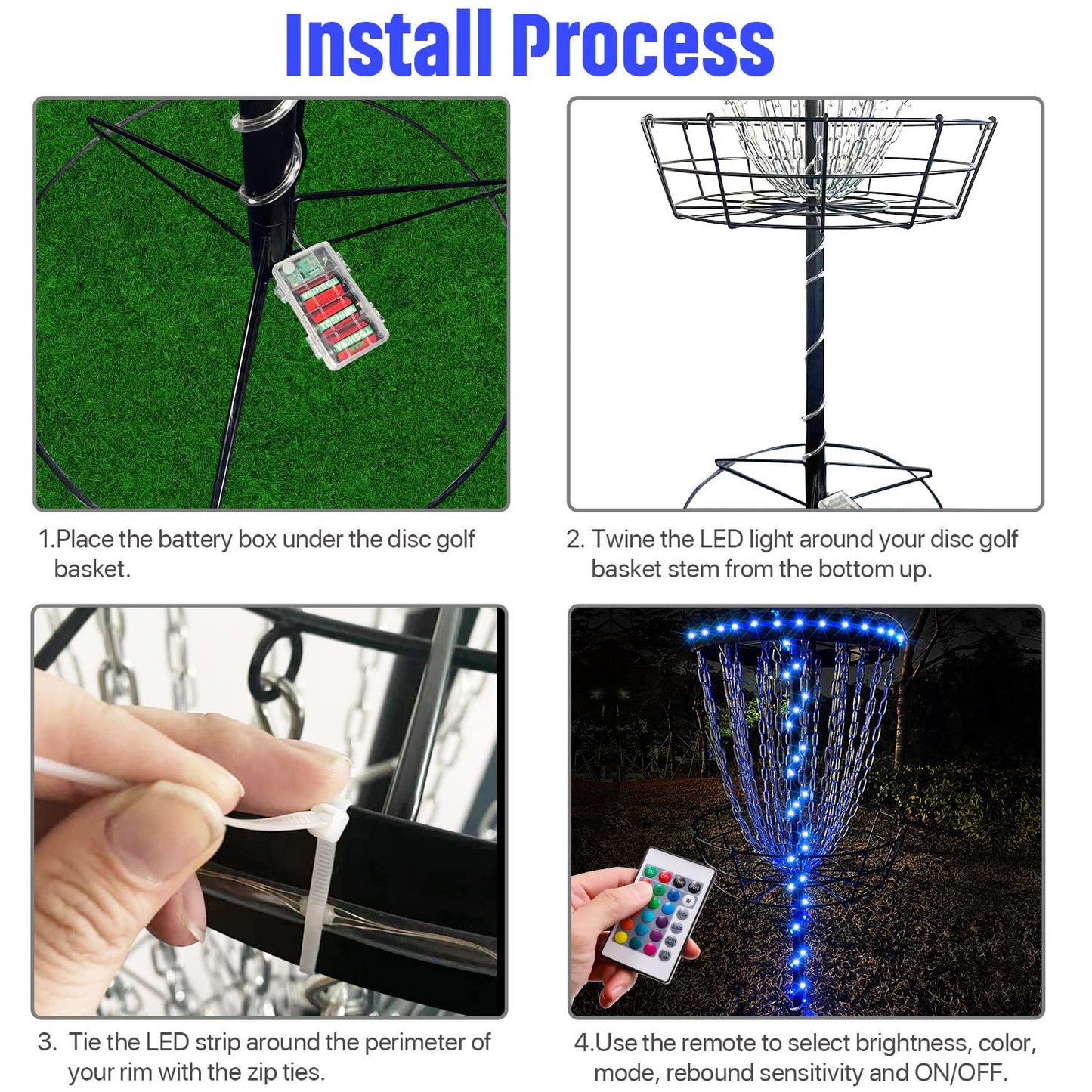 Waybelive LED Disc Golf Lights, Remote Control Disc Golf Rim Light for Disc Golf Basket, C Battery Box, 16 Color Change by Yourself, Waterproof, Super Bright to Play at Night