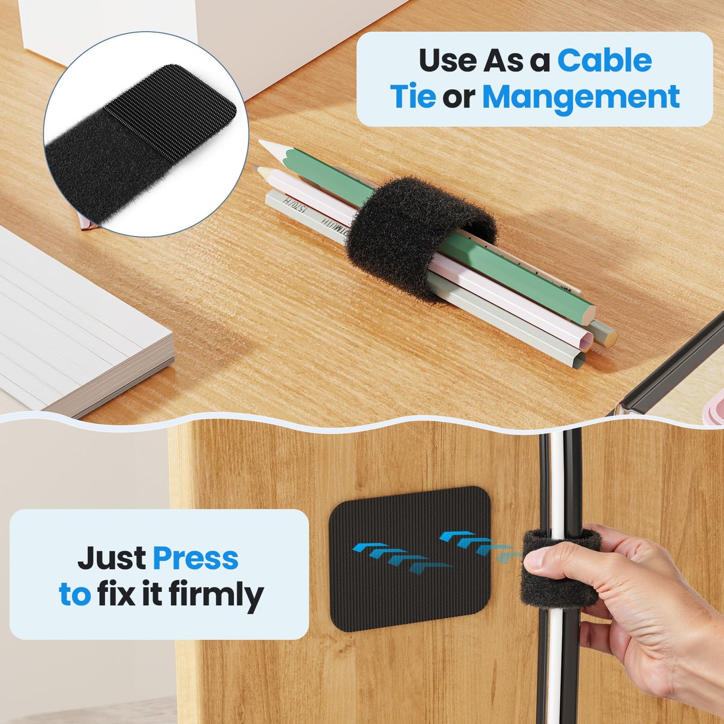 Cable Management Under Desk, 【Up to 15 Cord】【Enhanced Wire Holder】 Cord Organizer, Adjustable Hook and Loop Cable Ties, Home Office Essentials, Cable Hider Clips Under Table, 20 Pair
