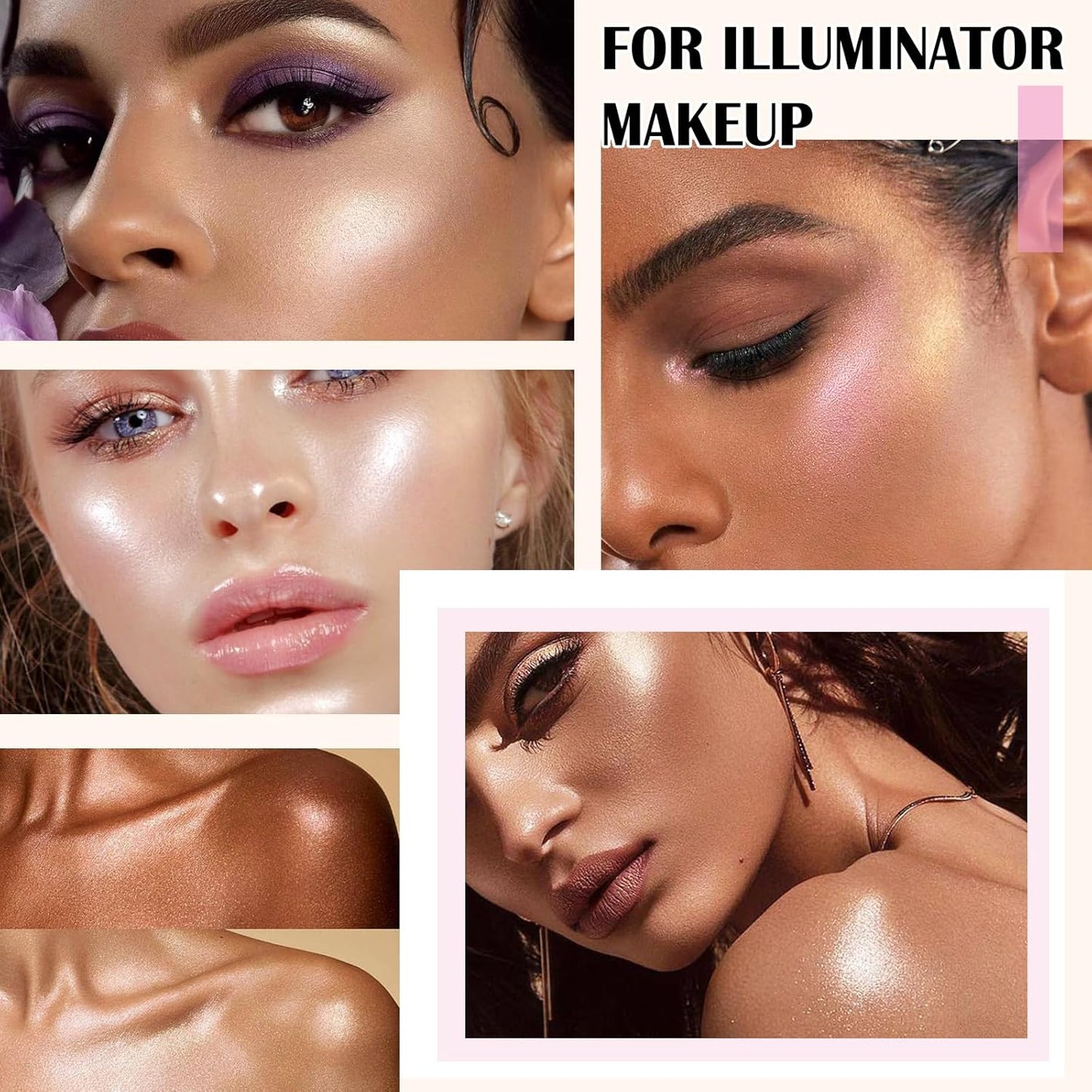 Highlighter Makeup Palette Shimmer Contour Palette Powder for Brighten Face Contour Gold Cheek Highlight Makeup, Long Lasting Highlighter Powder with Mirror for Illuminator Makeup (BEIGE GOLD)