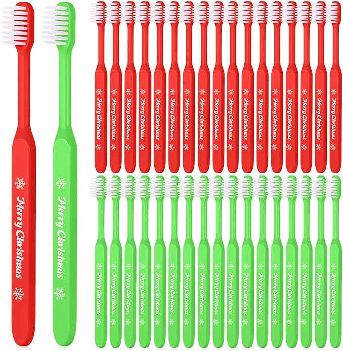 Merry Christmas Toothbrushes, Individually Wrapped Toothbrush for Giveaways, Christmas Toothbrushes Dental Care Oral Health (48 Pcs)