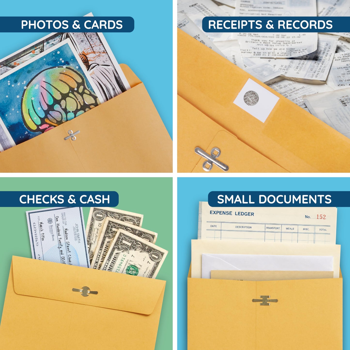 Blue Summit Supplies 100 6” x 9” Clasp Envelopes with Gummed Seal, Small Clasp Mailing Envelopes Made From 28lb Kraft Paper, For Smaller Items or Handling Cash, Bulk 100 Pack