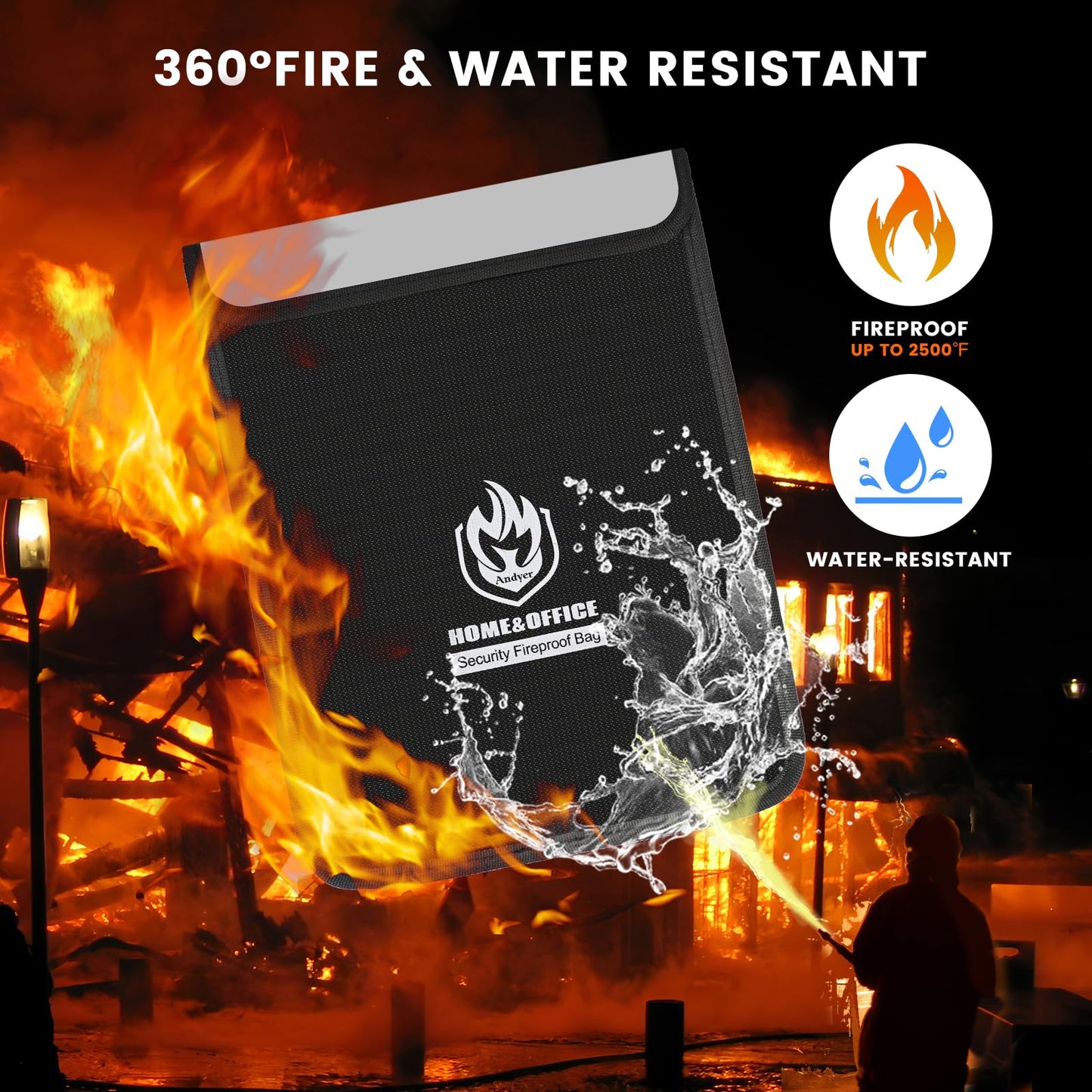4 Pack Fireproof Document Bags, Waterproof Document Pouch Holder with Zipper, Fire Proof Money Bag for Cash, Fireproof Envelope Fire Safe Bag, Fire Resistant Storage for Legal/A4 Size (Black)
