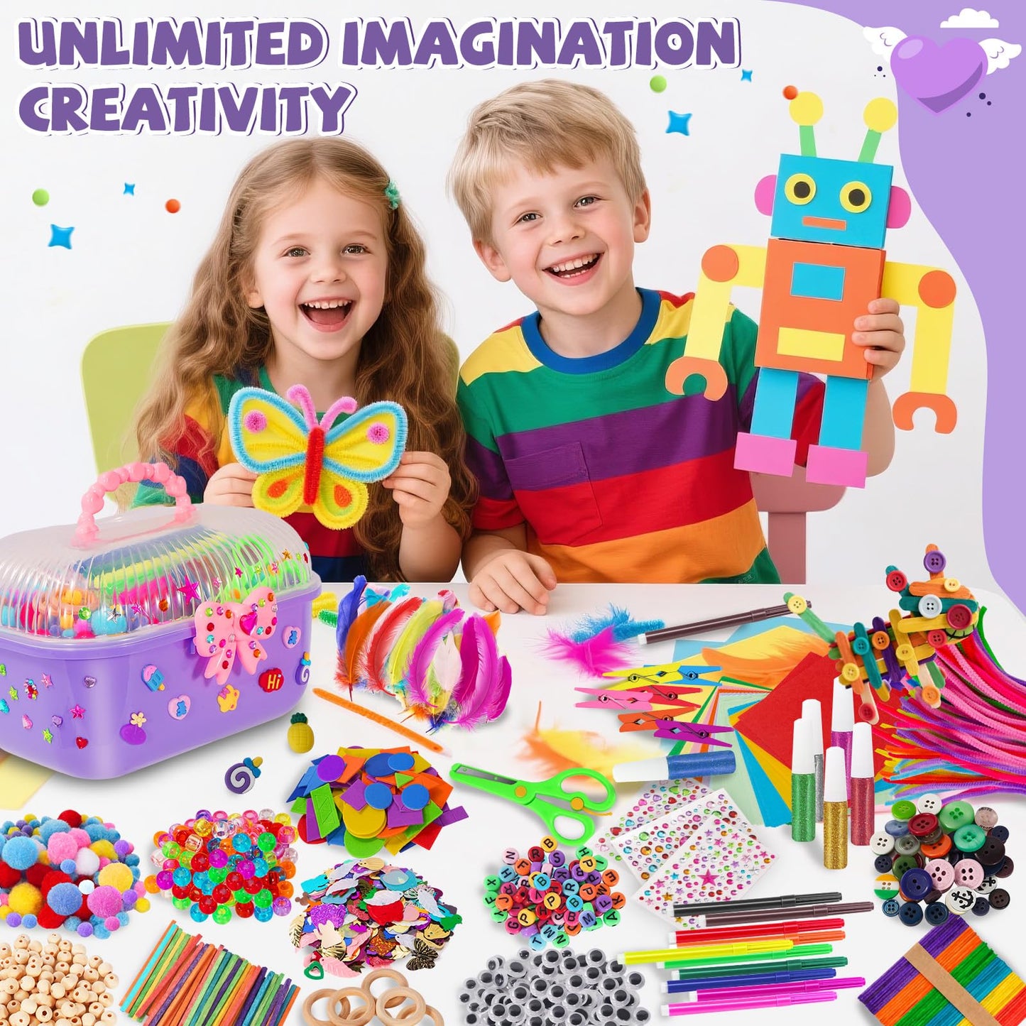 VERYHDSN Arts and Crafts Supplies for Kids-3000+ Pcs DIY Arts & Craft Kit for Boys Girls Ages 4 5 6 7 8 9 10 11 12, 25+Types Craft Materials Bulk, Larage Craft Box Set, Fun&Creative Gift