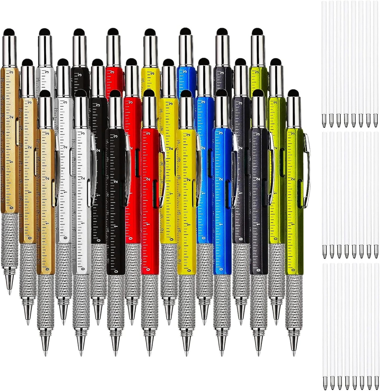 LCPQMZGH 24 Pcs 6 in 1 Multitool Pen Gifts for Men Fathers Day, Christmas Gifts for Men and 24 Pcs Blue Replacement Refills, 8 Colors