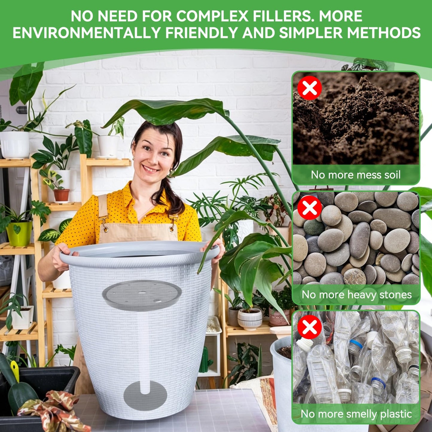 Gsycle 2 Sets Height Adjustable Riser for Plants, Plastic Planter Inserts Plant Pot Filler with Drainage Holes for Indoor Outdoor, Adjustable Pot Riser 11-17 inch for Large Container, Black