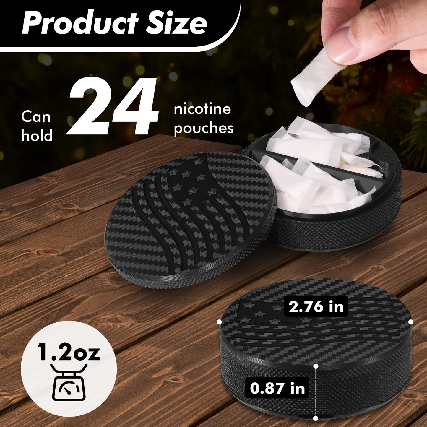 Pouch Container with Divider and Magnetic Lid, Plastic Pouch Holder & Can Compatible with ZYN/NZE/Alpha, Lightweight Pill Box, Comes with Sun Visor Clip (Magnetic Lid – Flag Style)