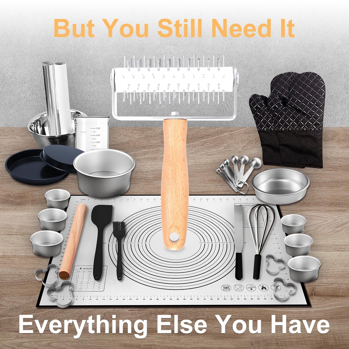 JuyVerq Pizza Dough Docker, Professional Dough Roller with Stainless Steel Spikes Wood Handle, Sturdy Pizza Docking Tool for Home & Commercial Kitchen, Time-Saver for Making Pizza Pie Pastry Bread