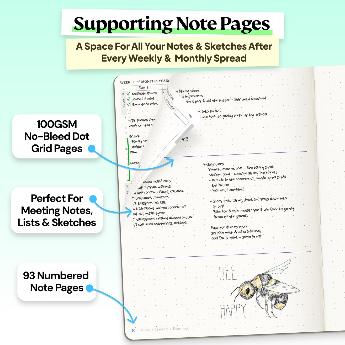 Roterunner Purpose Planner Notebook B5 7.5”x9.8” 12 Month Undated 2026 Daily Weekly and Monthly Productivity Goal Setting Tool for Work Home ADHD Planner for Adults Self Care Journa (Black)