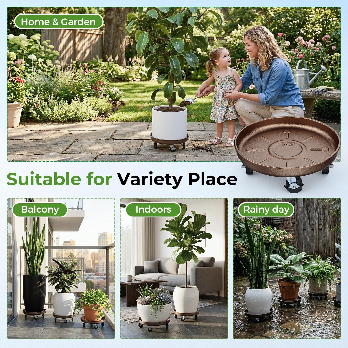 Parsagi Plant Saucer 12" Rolling Plant Caddy Rolling Plant Stand with Wheels – Heavy Duty Metal, Locking, Sturdy, Rust-Resistant Finish, and Easy to Move, 310 lb Capacity, 2 Pack