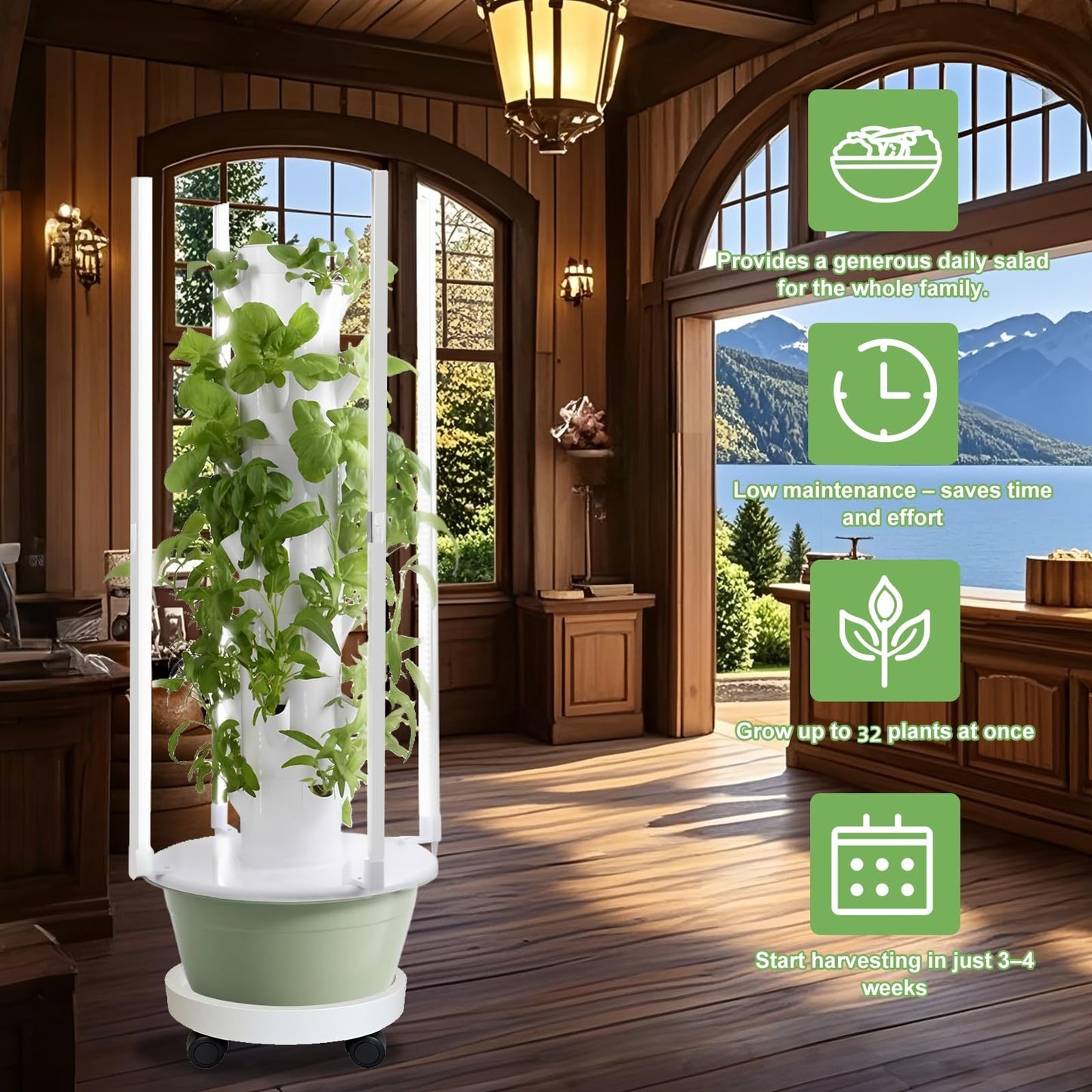 Hydroponics Growing System Kit with LED Grow Lights,8-Layer Vertical Garden Tower, 32 Pods Large Planting Sites, 8 Gallon Indoor Growing System for Vegetables, Herbs & Tomatoes, Pump&Dual Timer