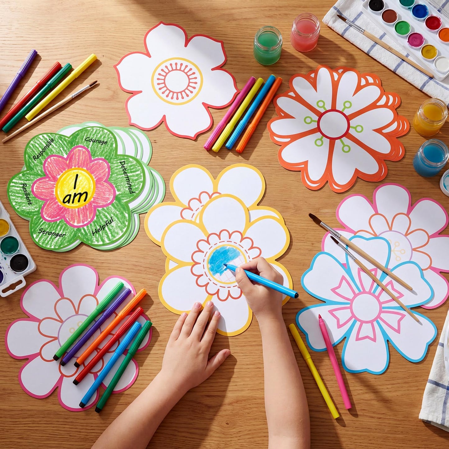 Motipuns 36 Pcs Affirmation Floral Craft 11 Inch Pre Cut Affirmation Floral Back to School Craft Kit for Positive Message Flower for Classroom Home Social Emotional Learning Activities