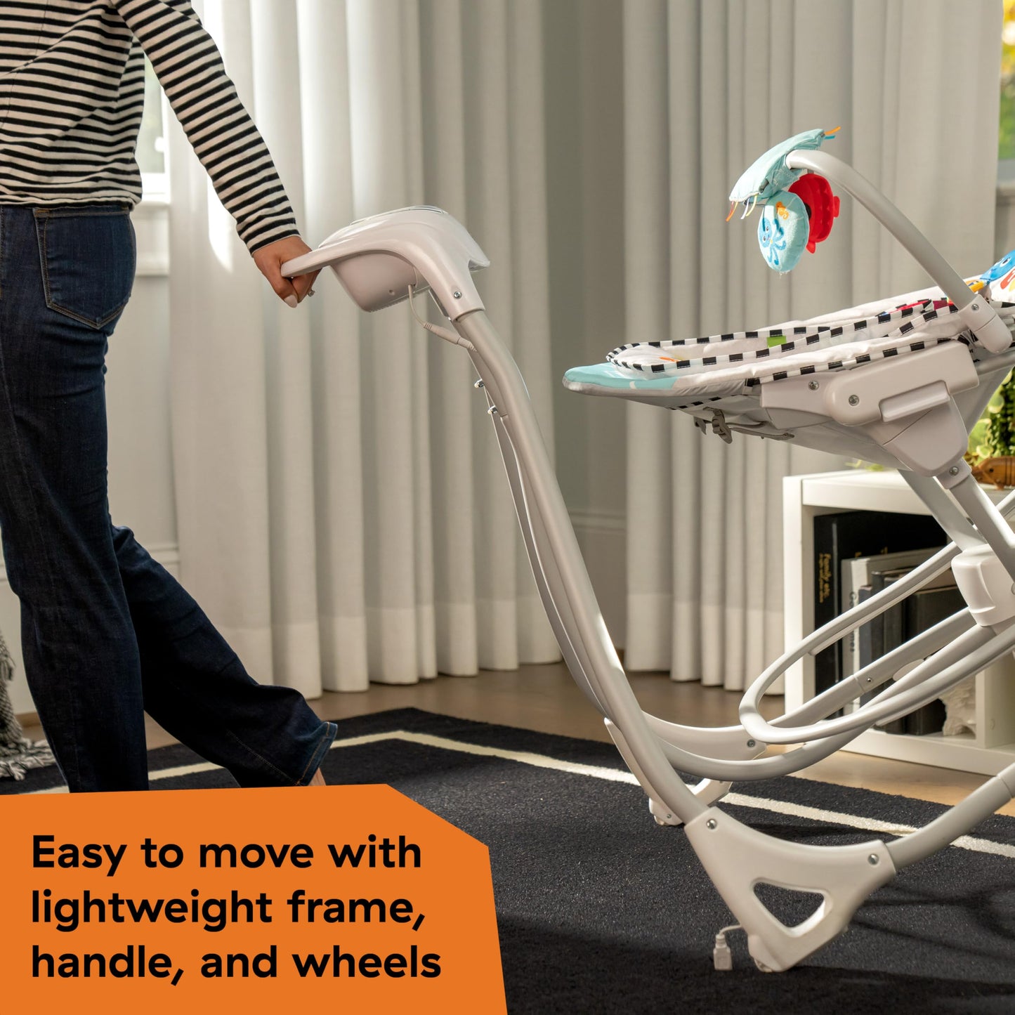 Baby Einstein Explorers Kick to It 4-in-1 Musical Baby Swing & Rocker, with Removable Piano Toy, Ages 0 Months and Up