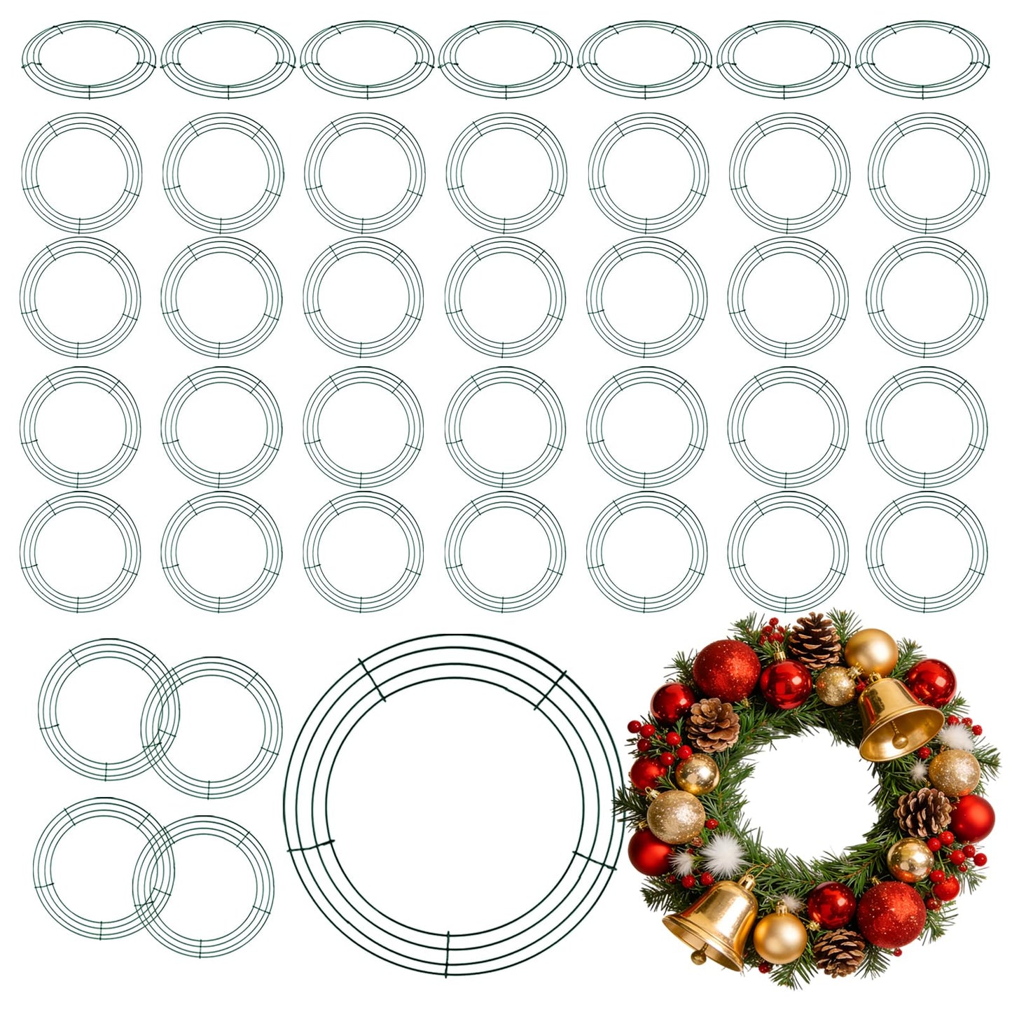 MUKCHAP 40 Pack 10 Inch Round Metal Wreath Frame Ring, Floral Wire Wreath Form for DIY Crafts, Wedding, Party, Green