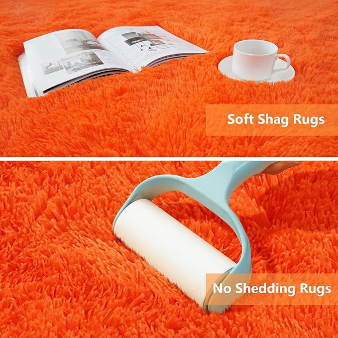 Orange Shag Area Rugs for Bedroom Living Room,5X8 Ultra Soft Fluffy Area Rugs for Dorm, Indoor Carpet Nursery Rugs for Kids Room Home Halloween Decor