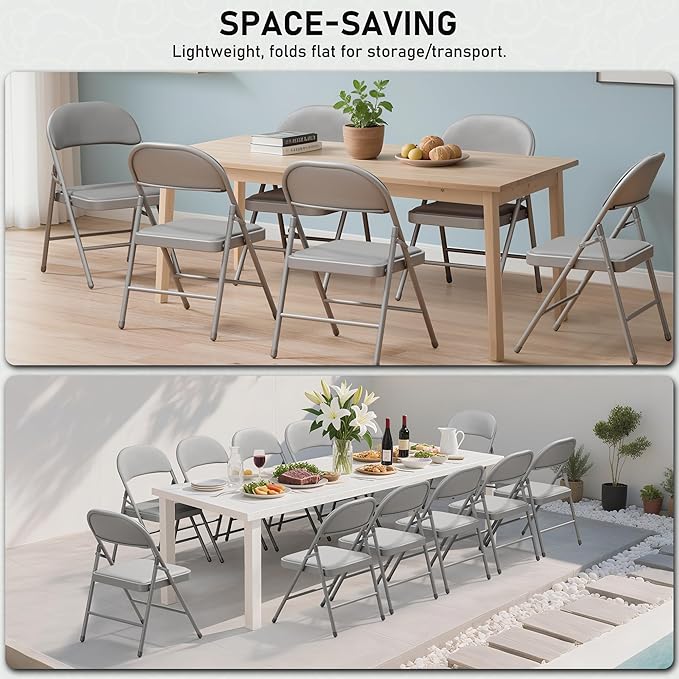 SEALAMB 30 Pack Grey Folding Chairs with Padded Seats & Cushion, Durable Metal Foldable Chairs for Wedding Party, Commercial Chairs for Office School Church Events, 330lb Capacity (Grey-PU, 30 Pack)