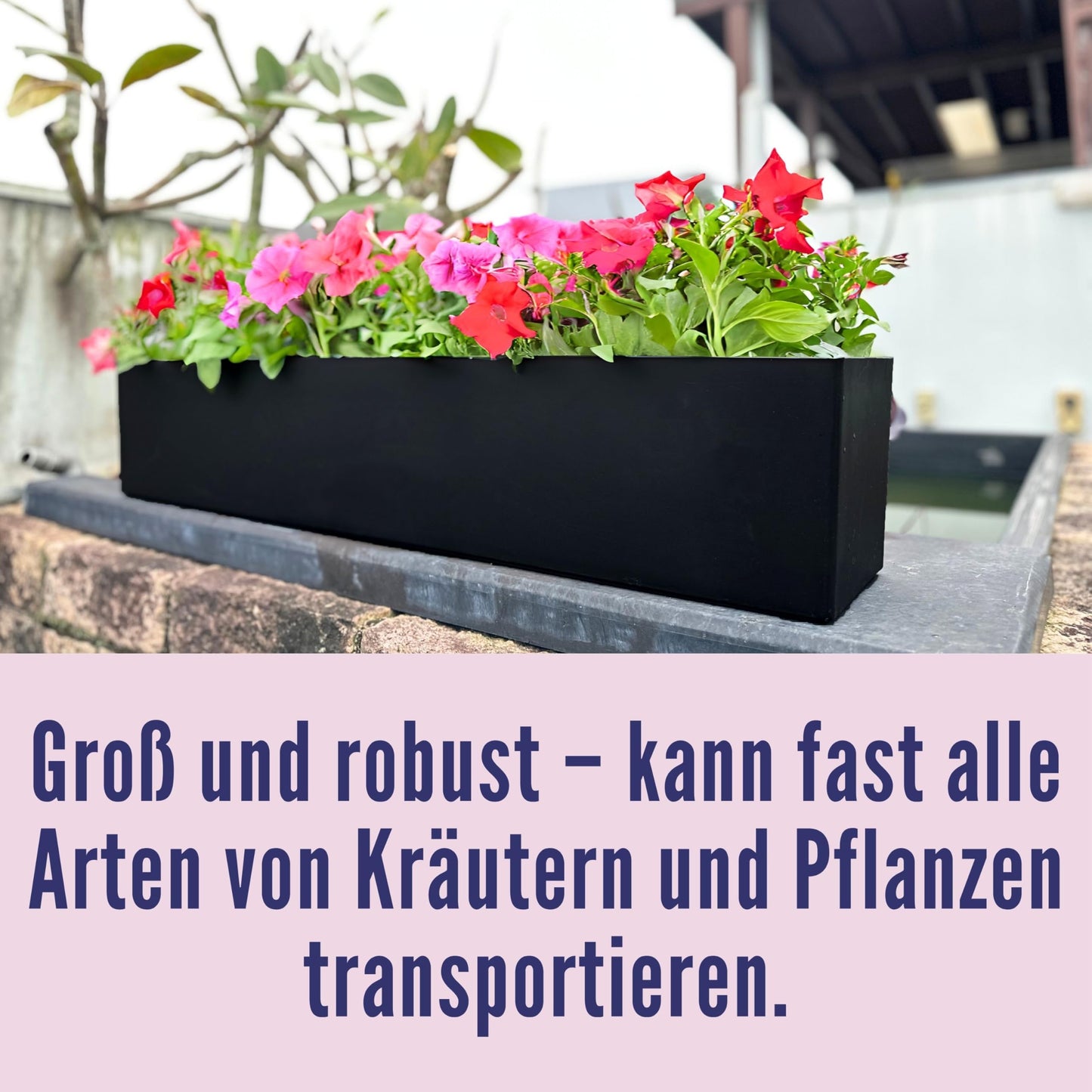 LaLaGreen Planter Boxes Outdoor (40 Inch, 1 Pack) Large Rectangular Self Watering System, Black Window Flower Boxes with Bracket Vertical Plant Container Wall Mount Indoor Succulent Herb Garden Home