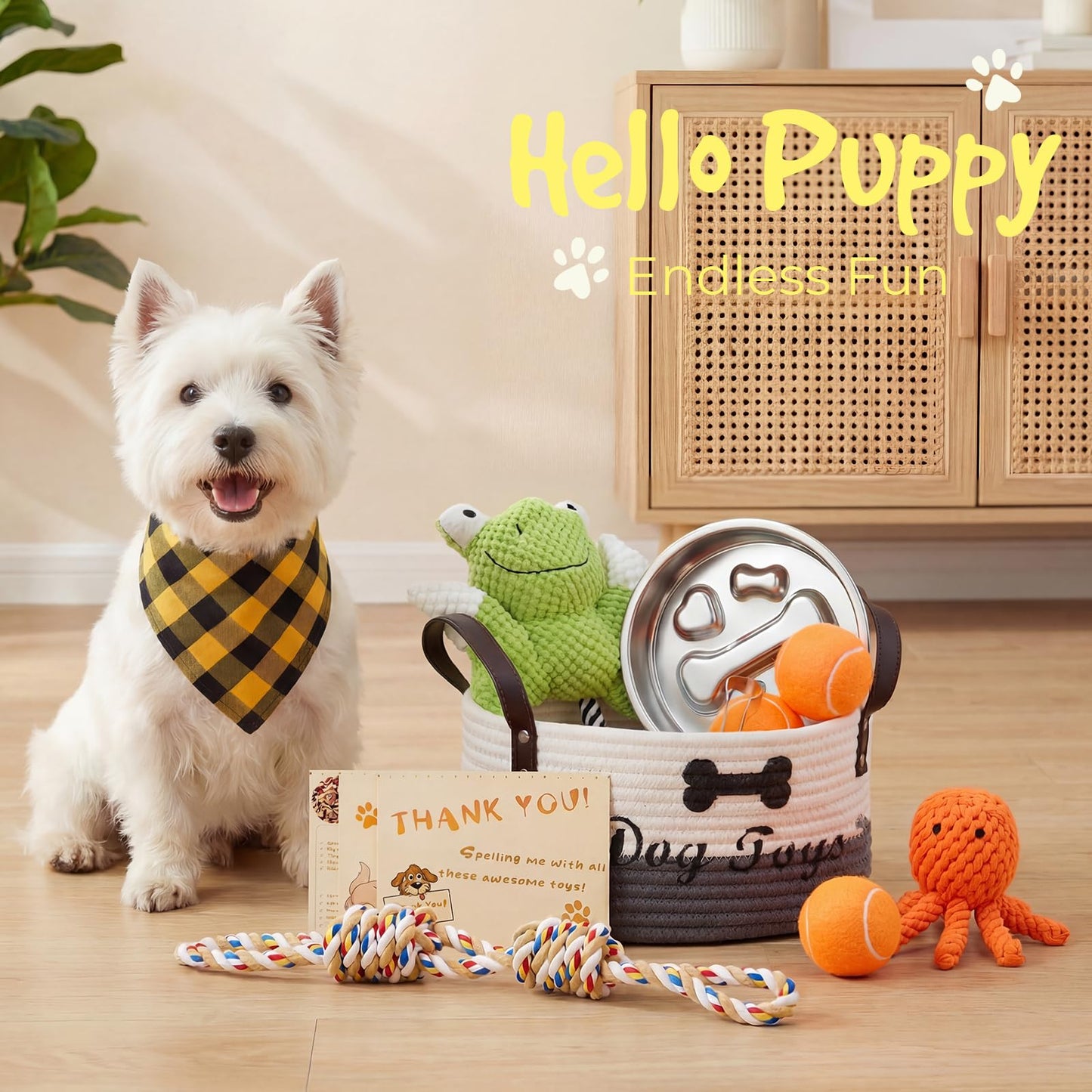 14Pcs New Puppy Gift Basket, Complete Premium Welcome Puppy Starter Kit and Dog Gift Basket with Dog Toys Bundle, Pet Essentials for New Owners, Perfect Dog Birthday Set for Small to Medium Breeds
