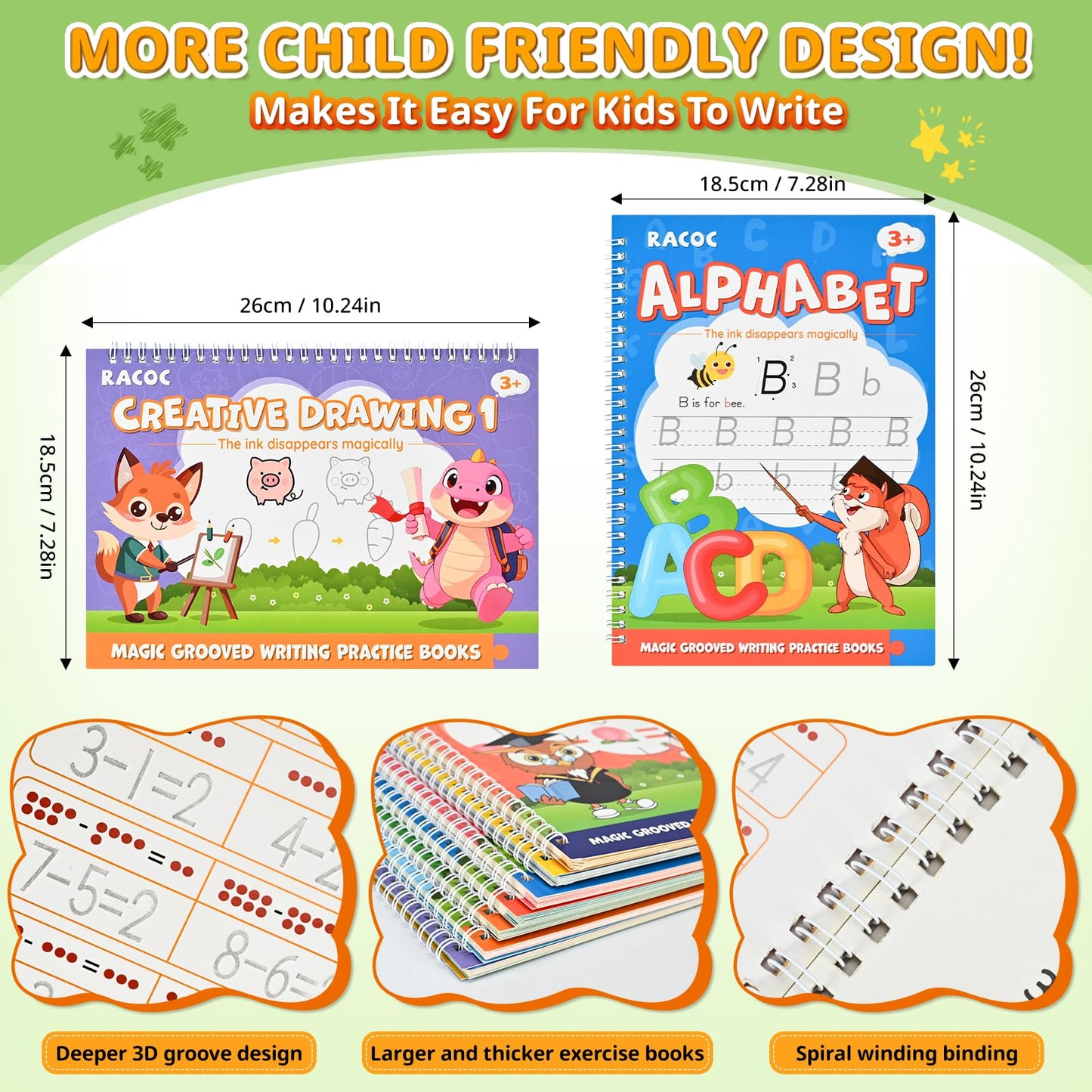 Magic Grooved Writing Practice for Kids, 7 Pack Reusable Grooved Handwriting Workbooks 6 Pens and 6 Refills for Ages 3-5 Kids, Large Writing Practice Books for Preschool Learning Activities