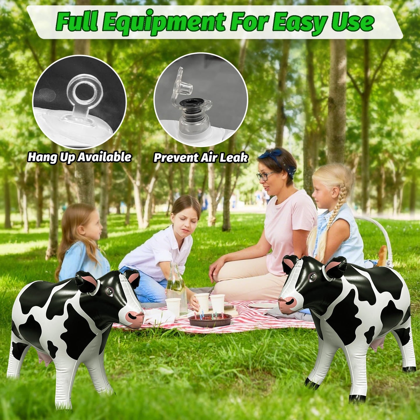 37" Long Inflatable Cow for Inflatable UFO 22" Tall Giant Cow Blow Up Decorations Animals Theme Outdoor Party Indoor Decor
