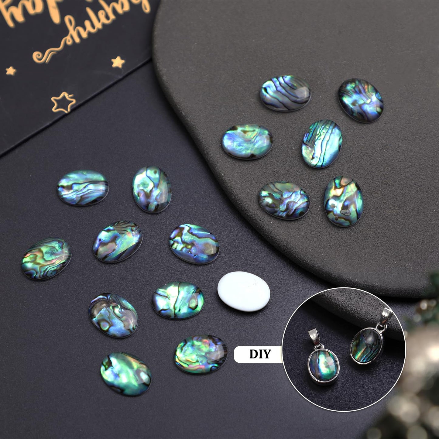 TUMBEELLUWA 10 Pcs Abalone Shell Oval Beads for Jewelry Making 12 x 16 mm, No Hole Beads Flat Back Cabochons for Crafts DIY Decoration