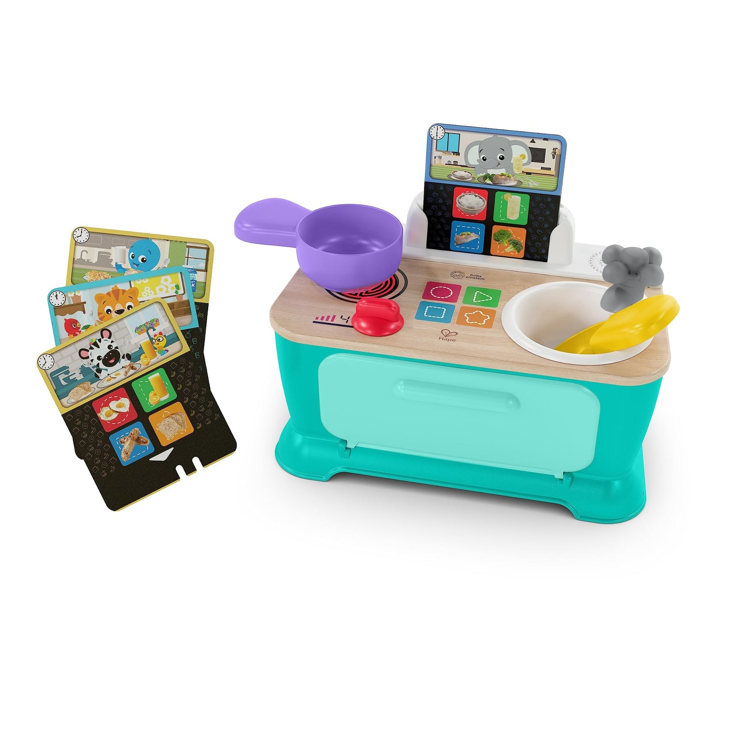 Baby Einstein + Hape Magic Touch Kitchen Play Toy Cooking Stove Set with Real Sounds and Music, Fine Motor Skill Development, Ages 1, 2, 3, 4+