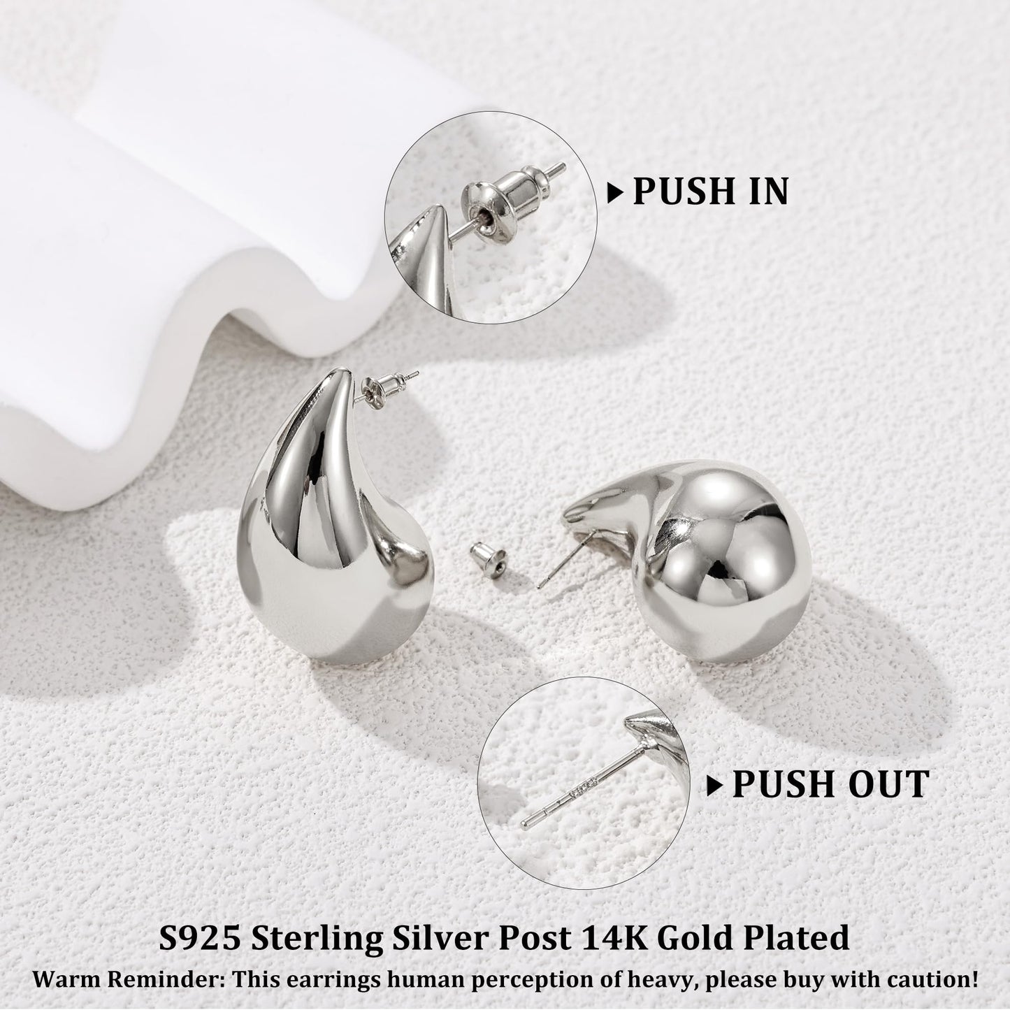 Gacimy Silver Tone Teardrop Earrings Dupes for Women, Chunky Drop Earrings for Women with 925 Sterling Silver Post, 1.7Inches