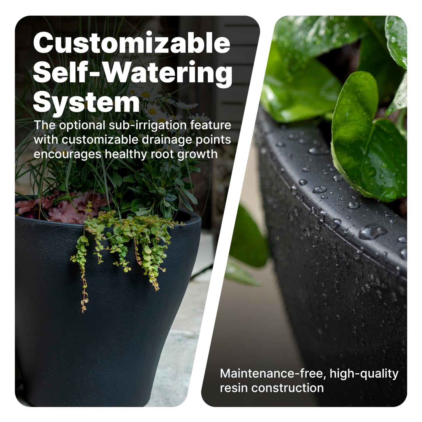 Step2 Fernway Round Planter, Large Planters for Outdoor Plants, Gardening and Flower Pot for Patio or Porch, Efficient Drainage, Durable Plastic, Onyx Black, 2-Pack
