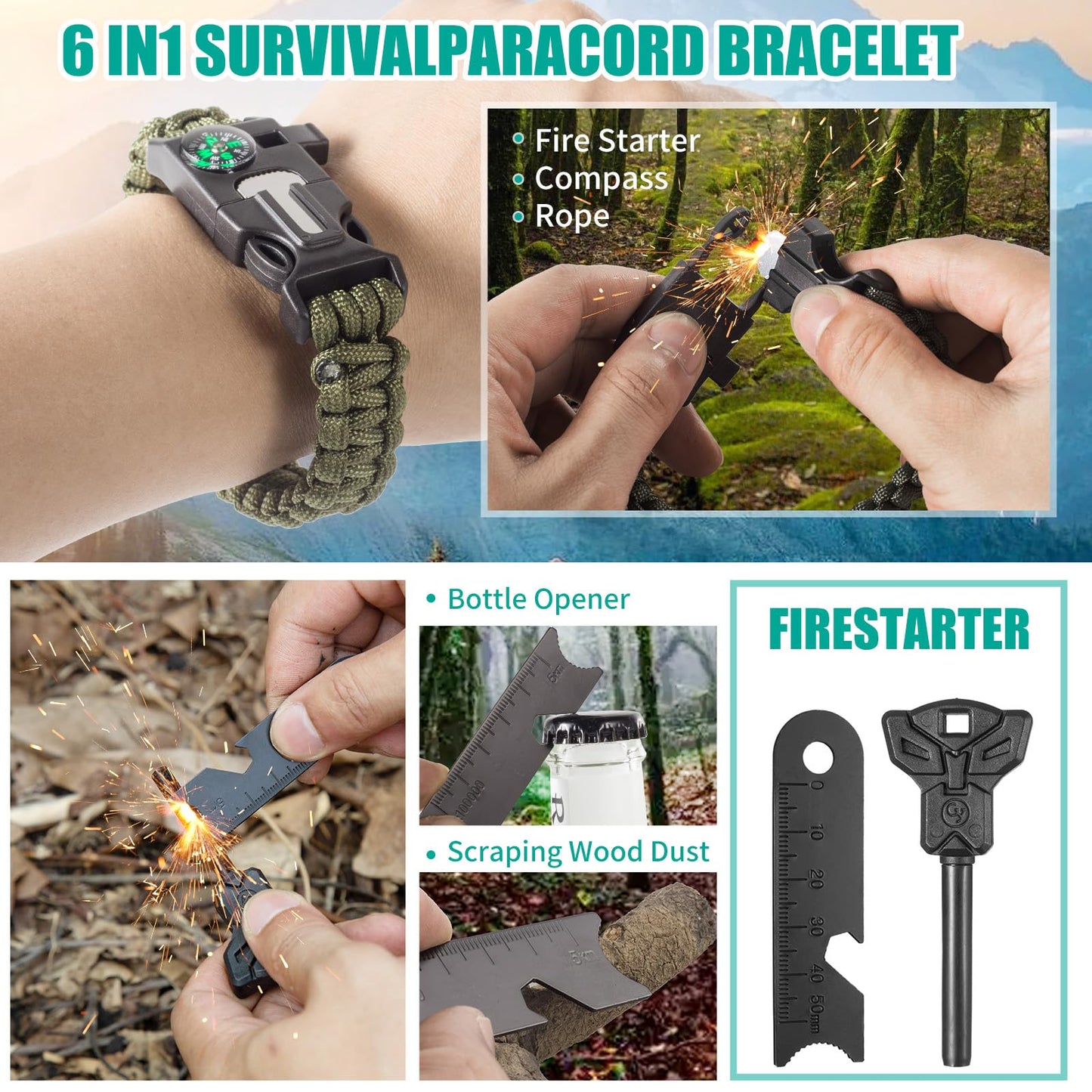 20 in 1 Survival Kit for Men - Emergency & Outdoor Camping Gear, Compact Survival Tools, Essential Camping Accessories, Durable Multi-Tool Set, Practical Gift for Dad, Husband, Outdoorsmen