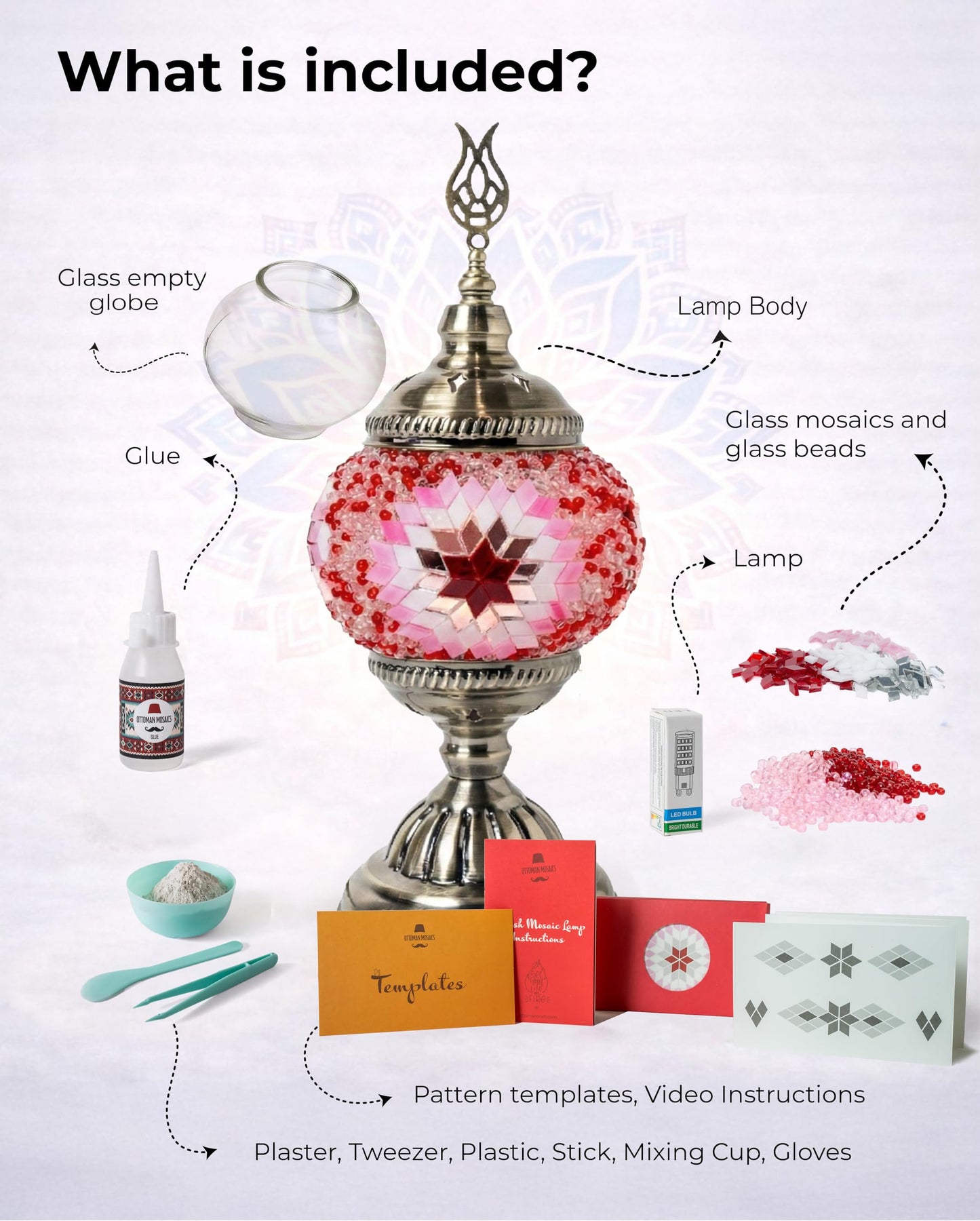 Ottoman Mosaics Turkish Mosaic Lamp Kit | DIY Art & Craft Project for Adults | Make Your Own Handmade Lamp (Pink)