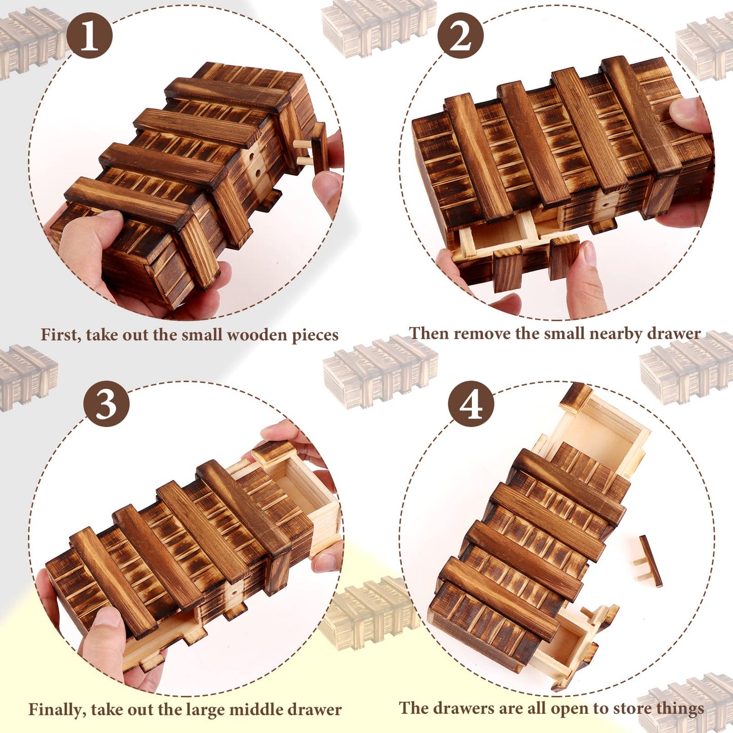 Puzzle Box 3 Pack Wooden Secret Puzzle Box with Hidden Compartment 3D Brain Teaser Magic Drawers Secret Magic Box Wooden Box Puzzle Case Difficult Puzzles Boxs Gift Card for Adults and Kids