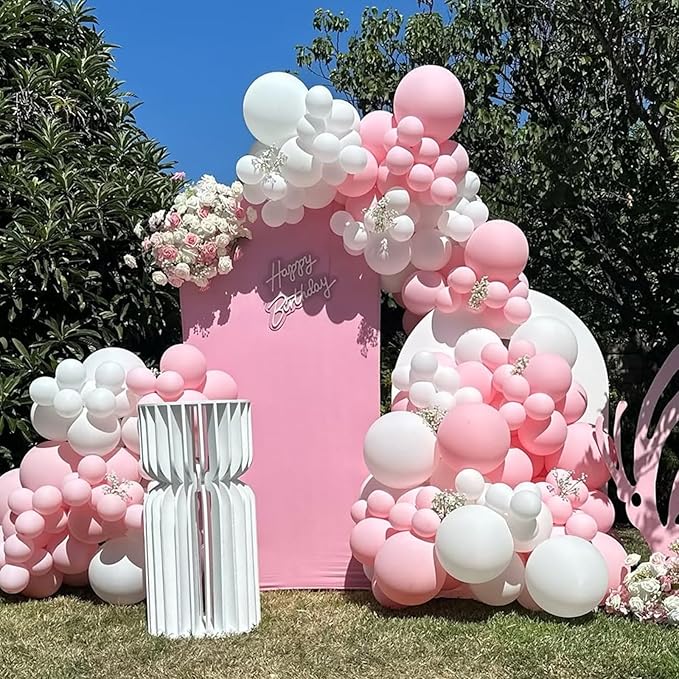 YMSZ Pink and White Balloons Arch Kit, 134pcs Light Pink and White Balloons for Wedding, Bridal Shower, Baby Shower, Birthday, Valentines Party Decorations