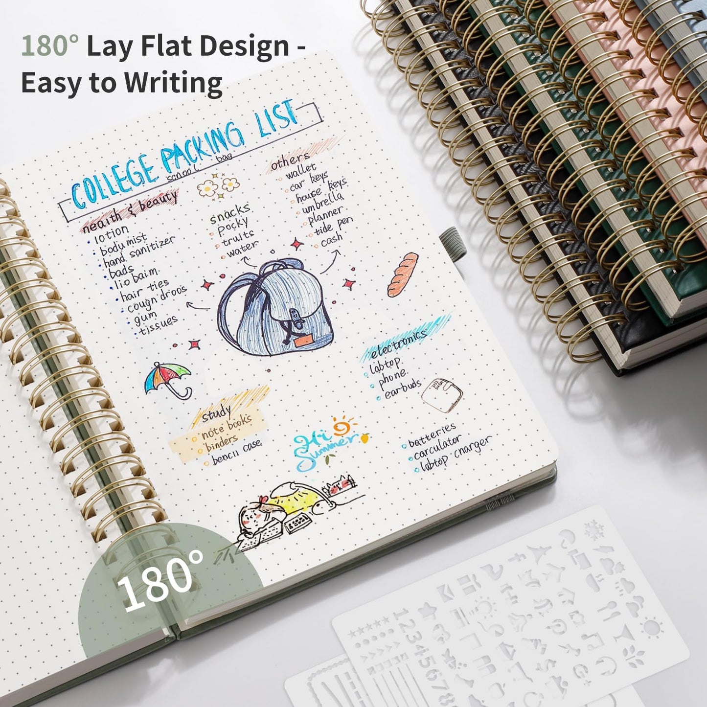 EMSHOI Dotted Journal Spiral Notebook - 300 Pages, B5 Hardcover Leather, 100 GSM Thick Dot Grid Notebook for Women Men Work Writing, Journaling, Drawing, 7.48" x 10.15", Gray Blue
