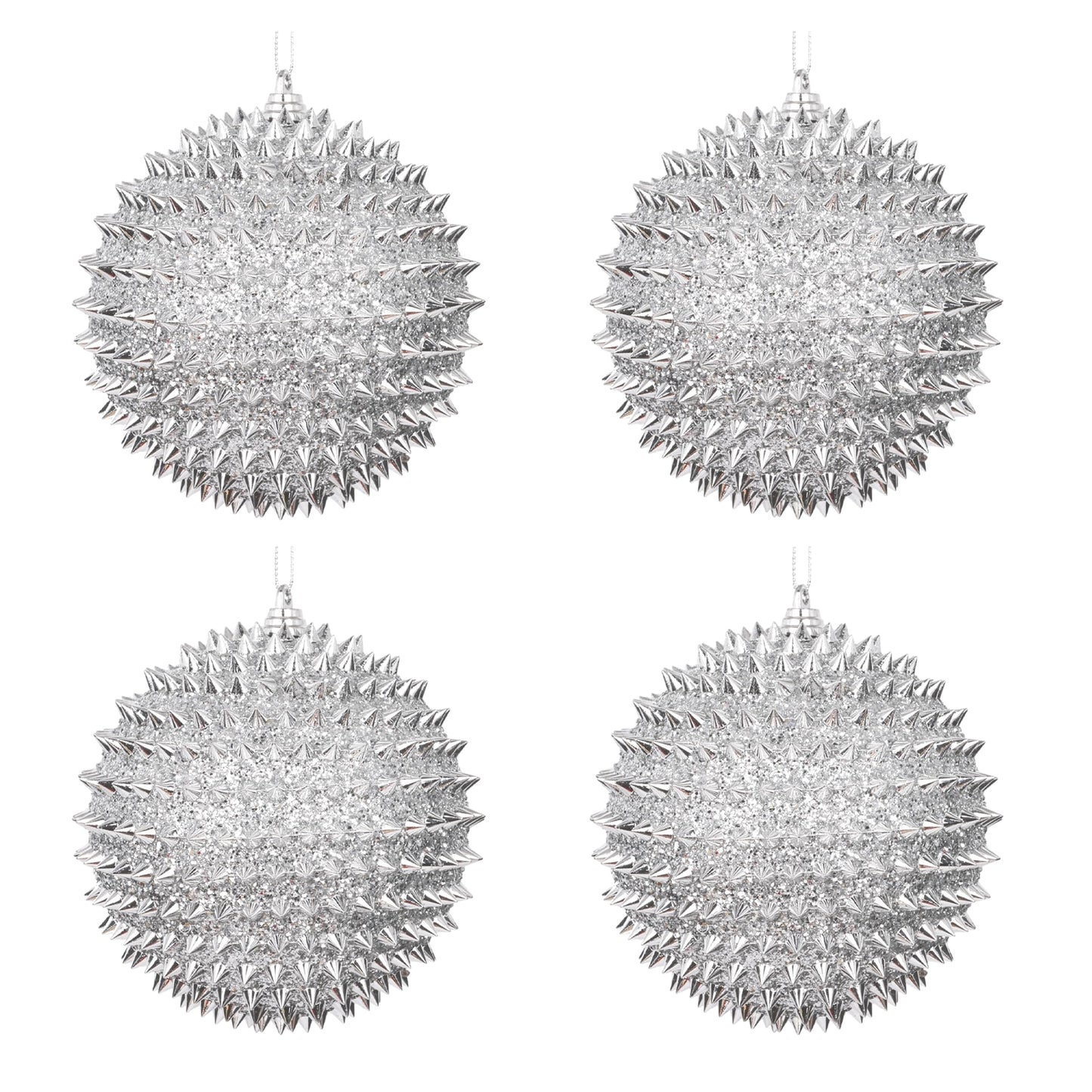 Spiked Glitter Christmas Ornaments, 4PCS 4.33" Handcrafted Cone Stud Ball Decorations in Punk Rock Gothic & Modern Glam Style, Shatterproof Christmas Tree and Holiday Decor for Home Party or Gift
