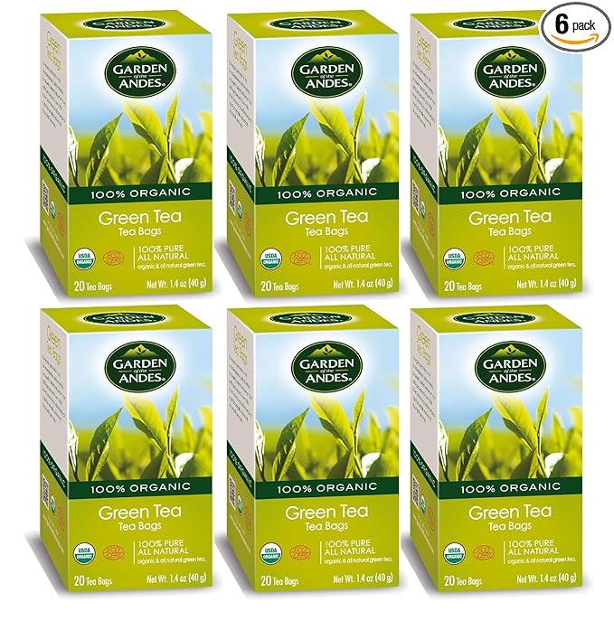 Garden of the Andes - Organic Green Tea - 6 x 20 Tea Bags (120 Total) - USDA Organic antioxidant-rich infusion - Supports digestion and smooth refreshing flavor