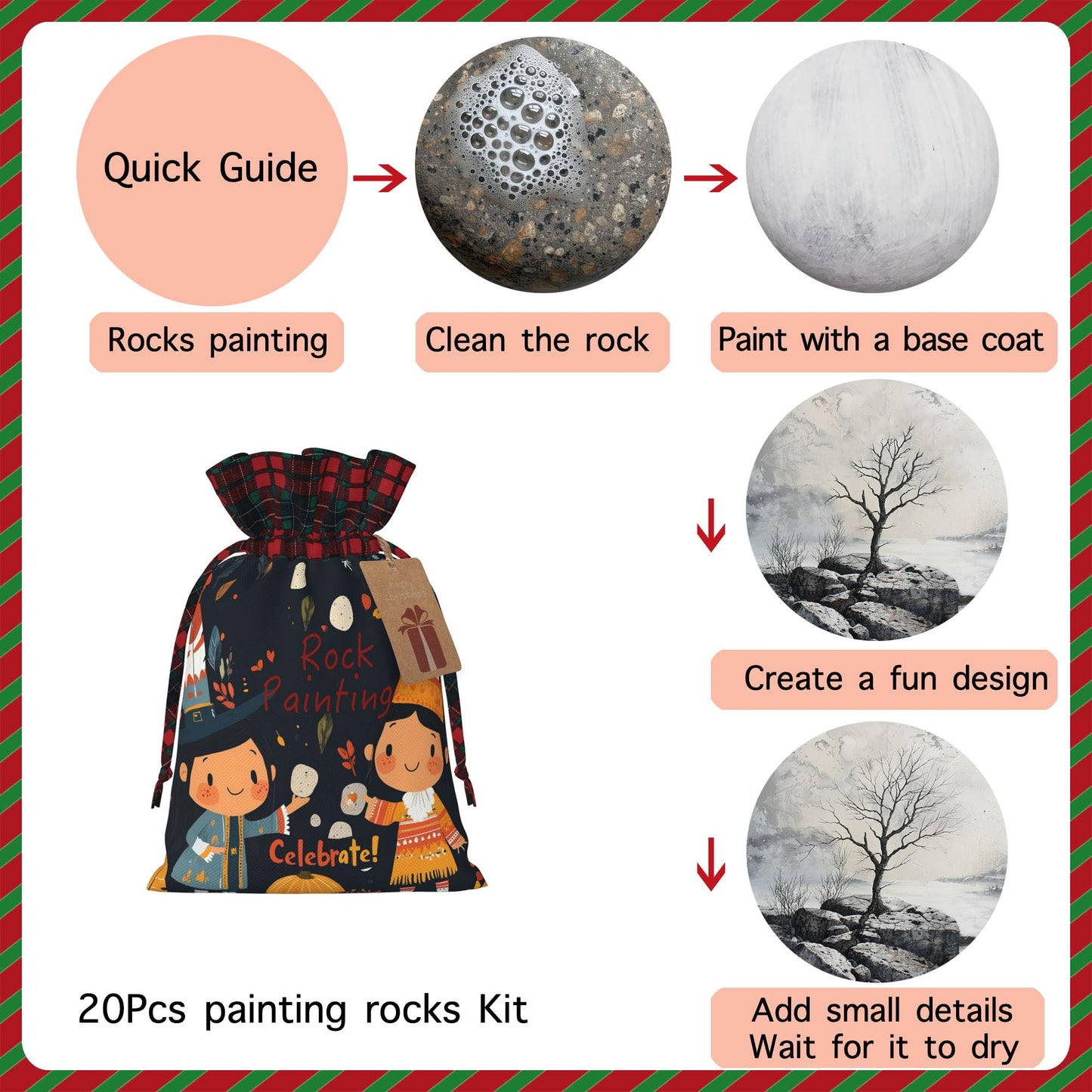 20PCS Flat Smooth River Rocks for Painting, Crafts, 2-3 inches, Kindness Stones Rocks Pebbles for Art Crafts, Party, Activity, Classroom, Holidays