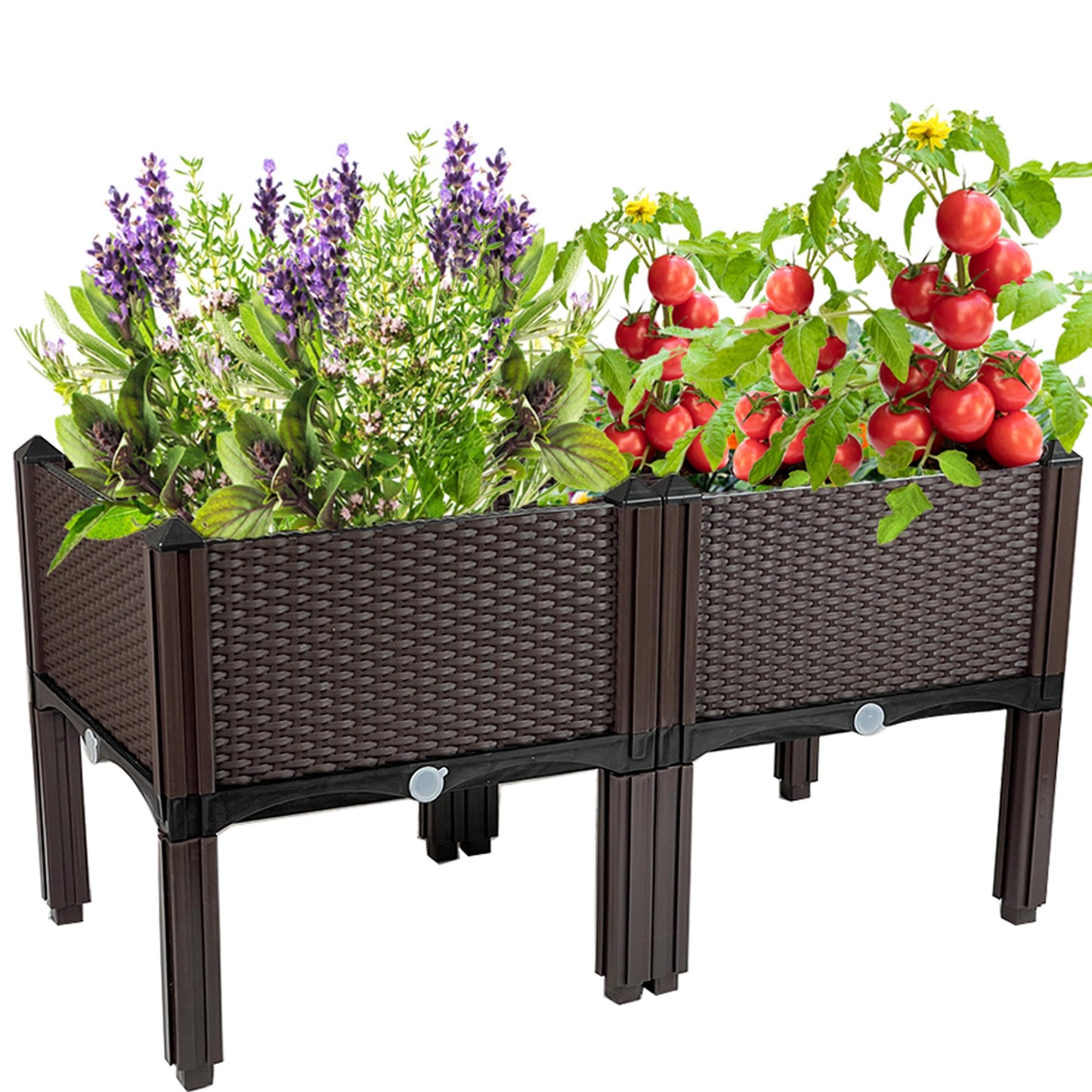 Souwuokoo Plastic Elevated Planters for Raised Garden Bed with Legs for Outdoor Plants Box Kits with Drainage Holes for Patio Deck Balcony to Planting Flowers,Vegetables,Tomato and Herbs