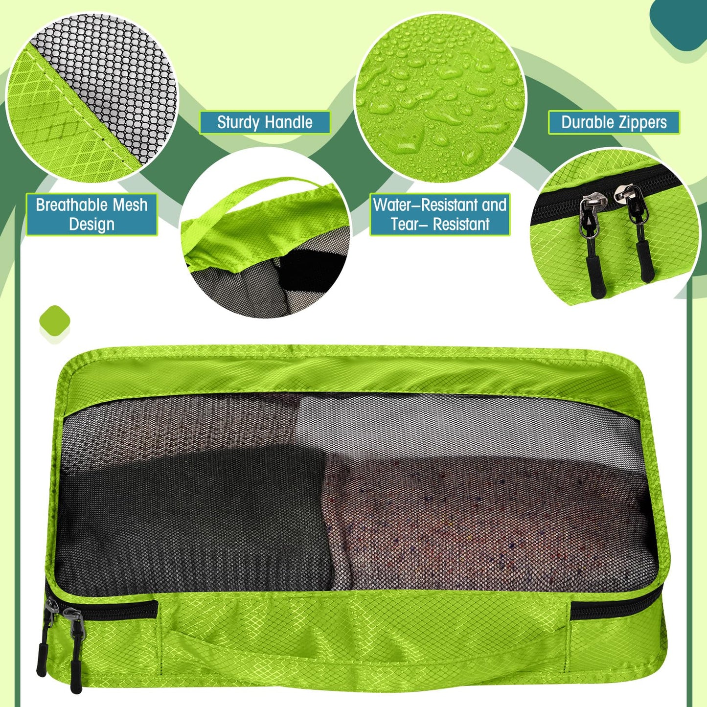 Bulyoou 5 Pcs Packing Cubes for Suitcase Large Travel Cubes Carry on Luggage Organizer Bags for Clothes Accessories(M,Green)